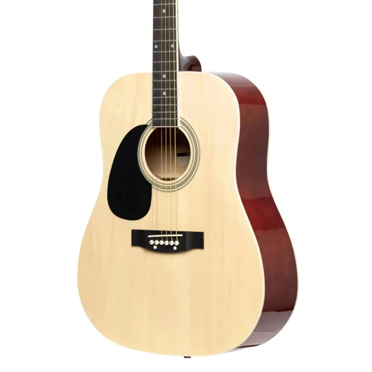 Stagg SA20D left-handed natural dreadnought acoustic guitar, front body view