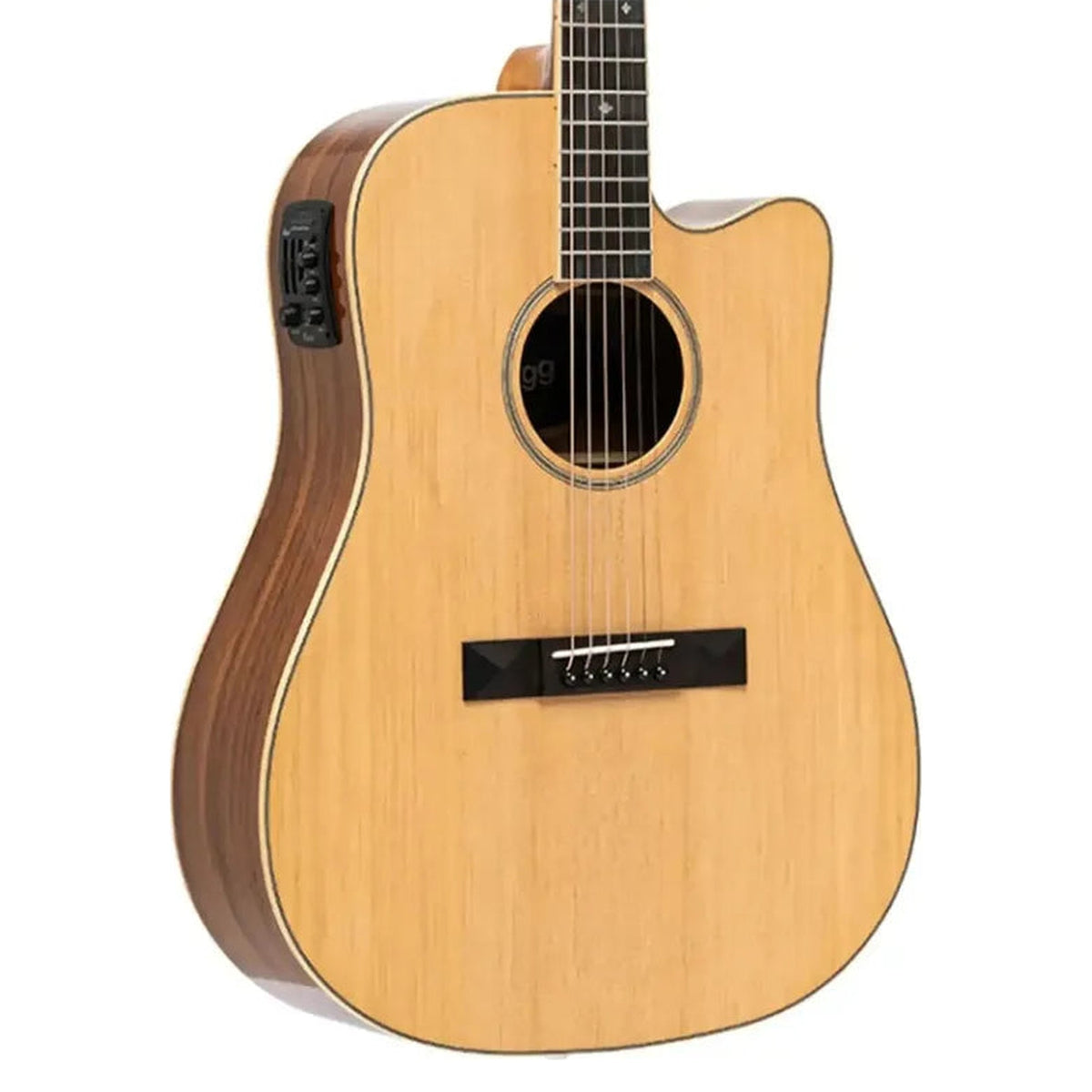 Stagg SA45 DCE-AC cutaway dreadnought acoustic-electric guitar, angled front view