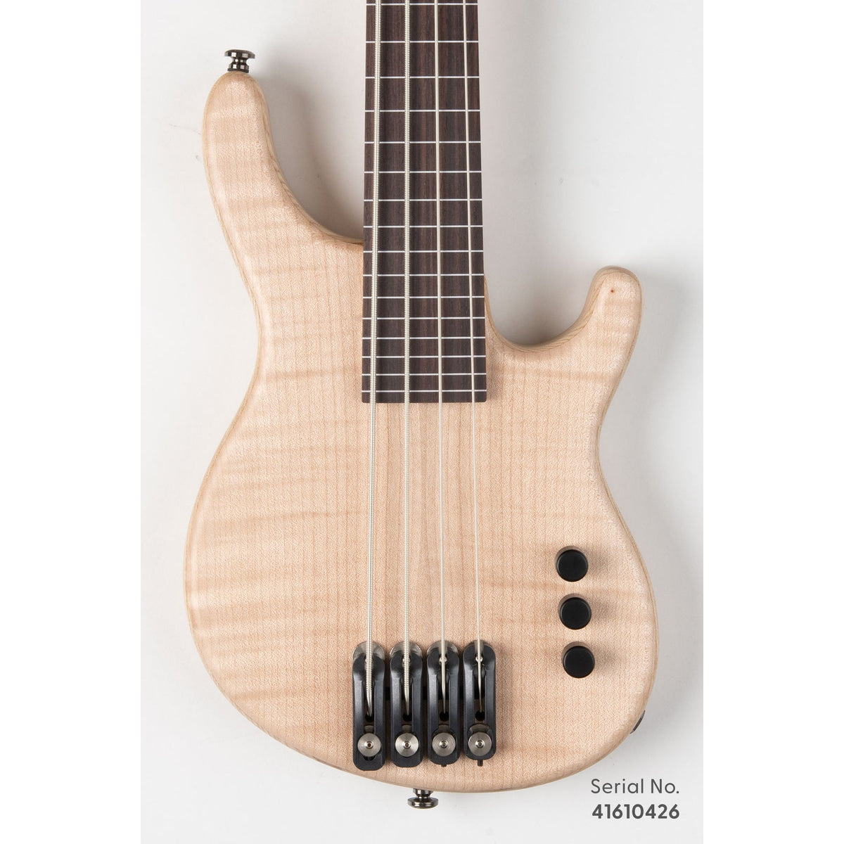 Kala UB4-MAP-FL Big Leaf Maple 4-String Fretless California U•BASS, serial 41610426, front view showing the figured maple body
