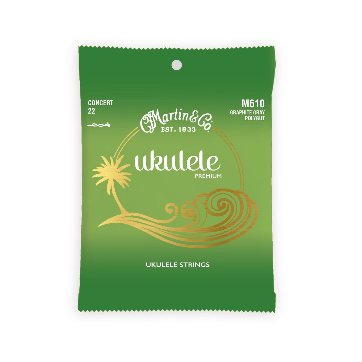 Martin M610 Graphite Grey Polygut concert ukulele strings, green packet front