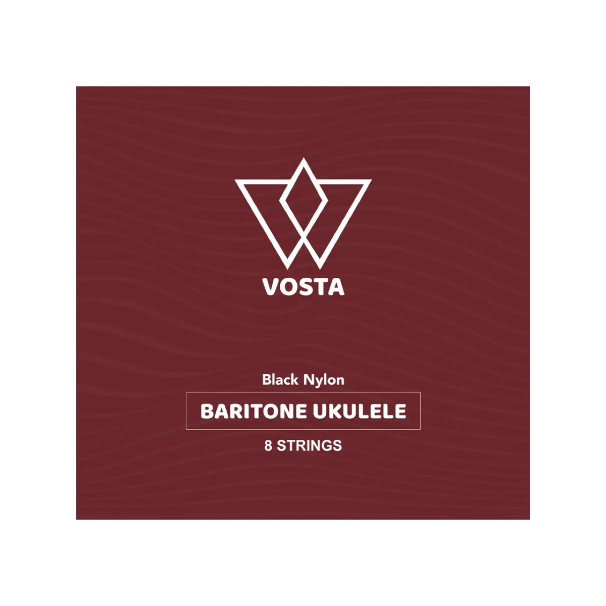 Vosta black nylon 8-string baritone ukulele string packet, front of the sleeve