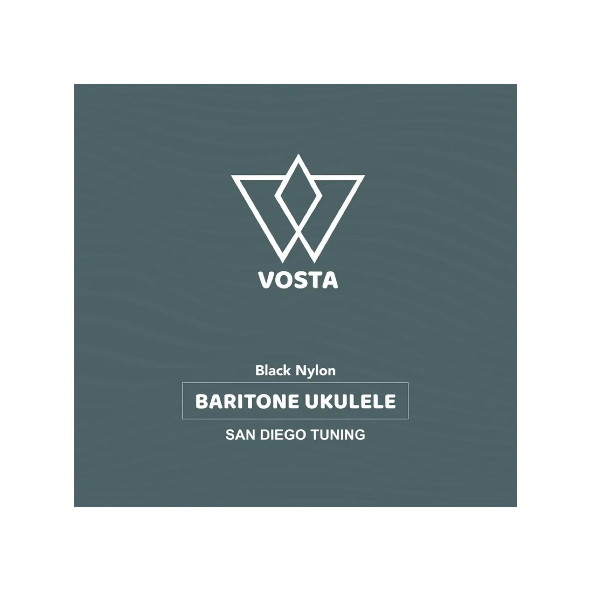 Vosta black nylon baritone string packet, San Diego tuning, front of the sleeve with the Vosta logo