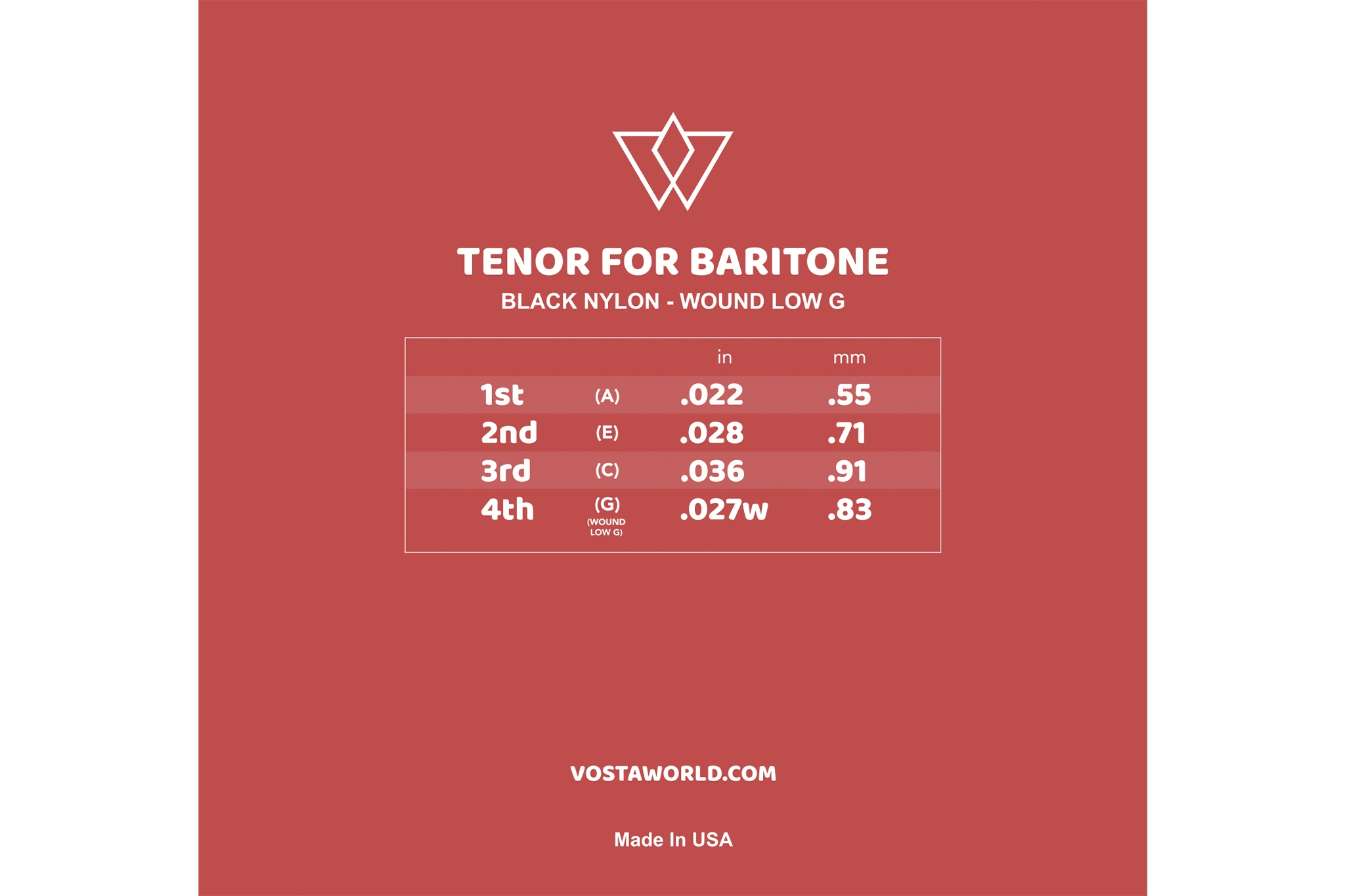 Vosta Black Nylon Tenor for Baritone Strings