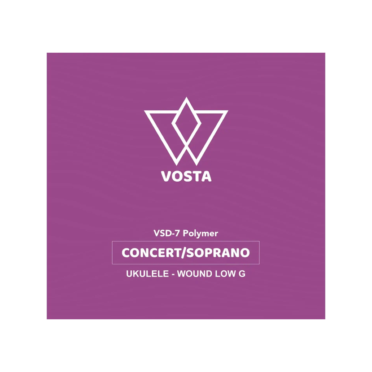 Vosta VSD-7 Polymer soprano and concert string packet, wound low G, front of the purple sleeve