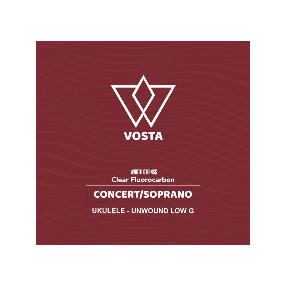 Worth Clear by Vosta fluorocarbon soprano and concert packet, unwound low G, front of the maroon sleeve
