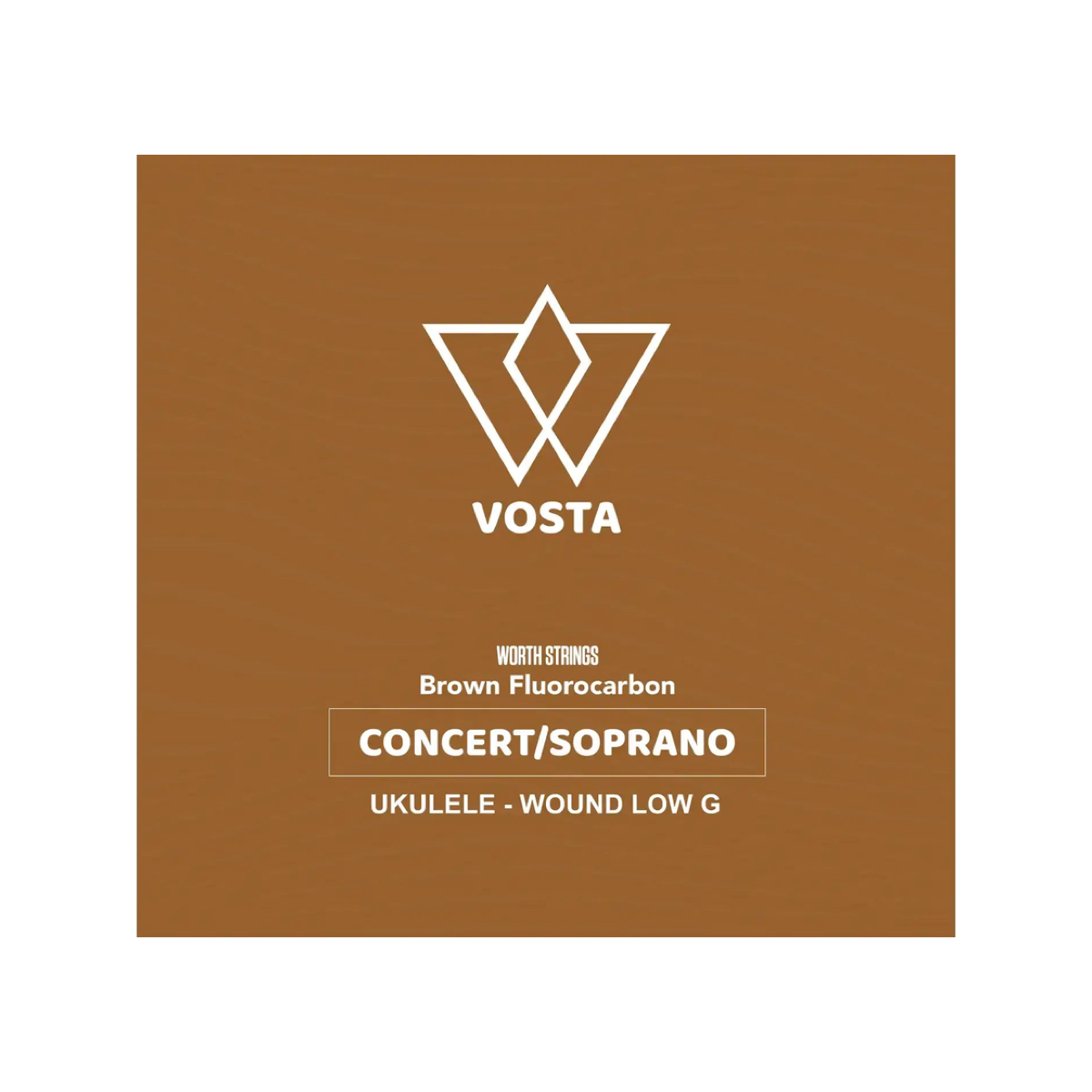 Worth Brown by Vosta fluorocarbon soprano and concert packet, wound low G, front of the gold sleeve