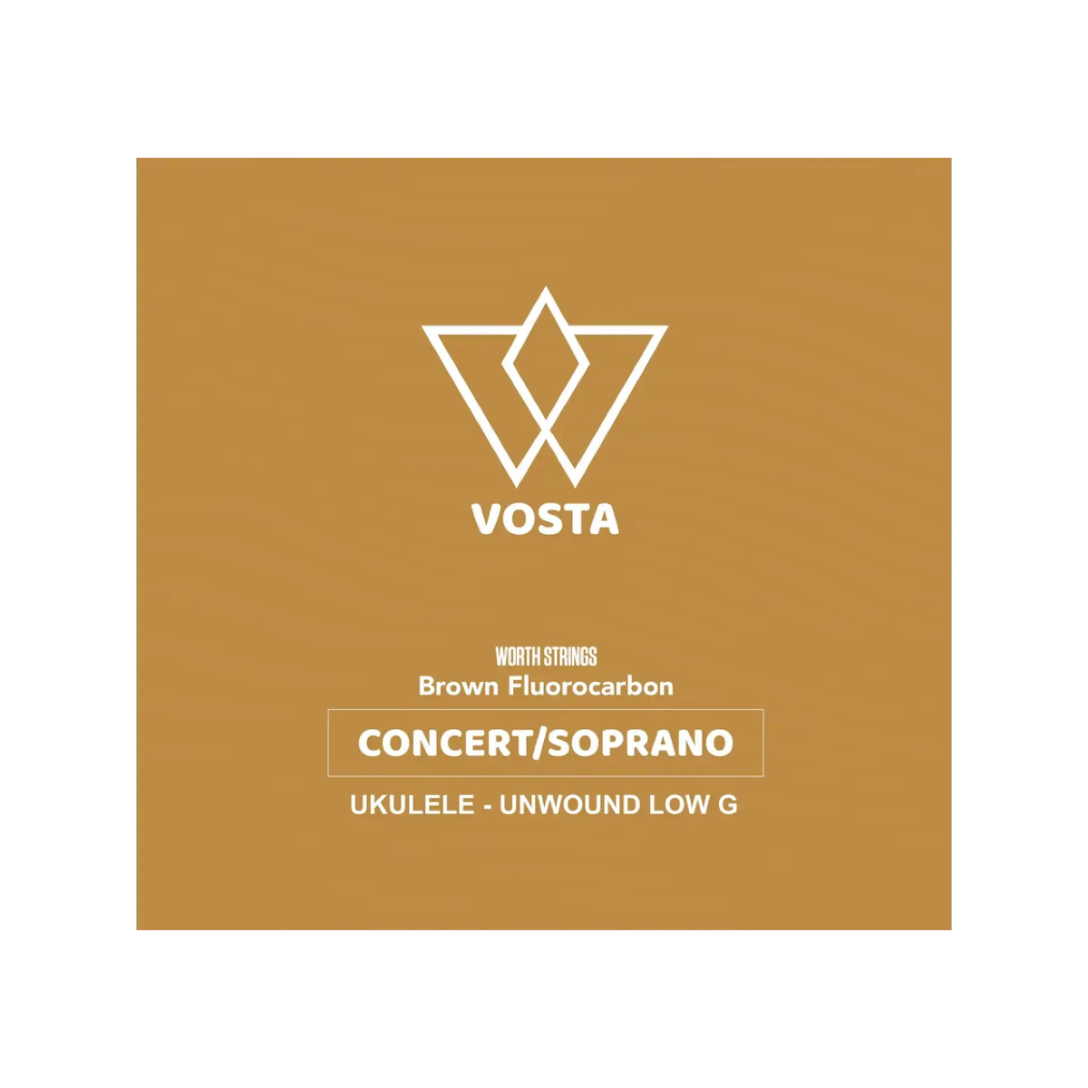 Worth Brown by Vosta fluorocarbon soprano and concert packet, unwound low G, front of the gold sleeve