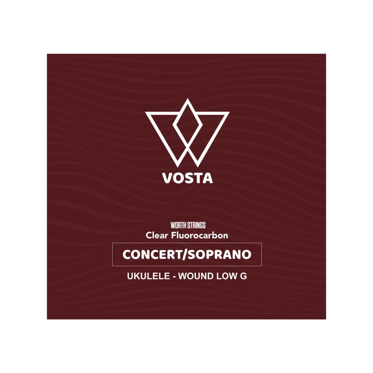 Worth Clear by Vosta fluorocarbon soprano and concert packet, wound low G, front of the maroon sleeve