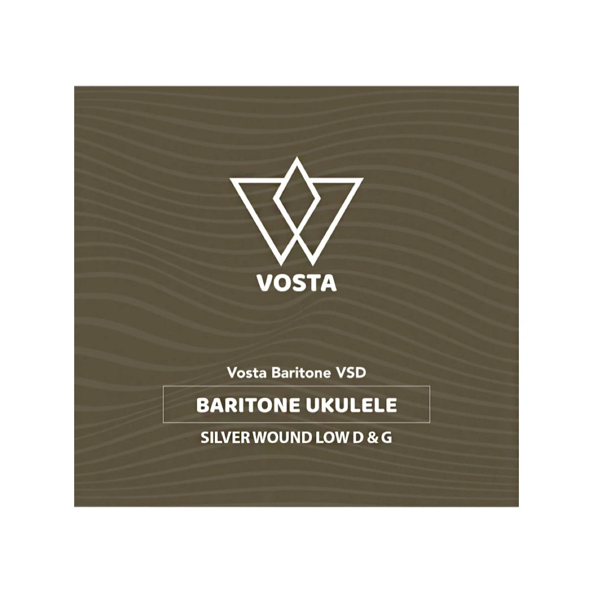 Vosta VSD Silverwound baritone ukulele strings, front of package, wound low D and G