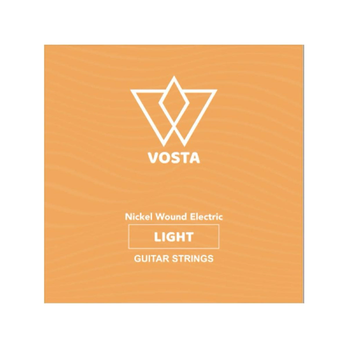 Vosta nickel wound electric guitar string packet, light gauge, front of the orange sleeve
