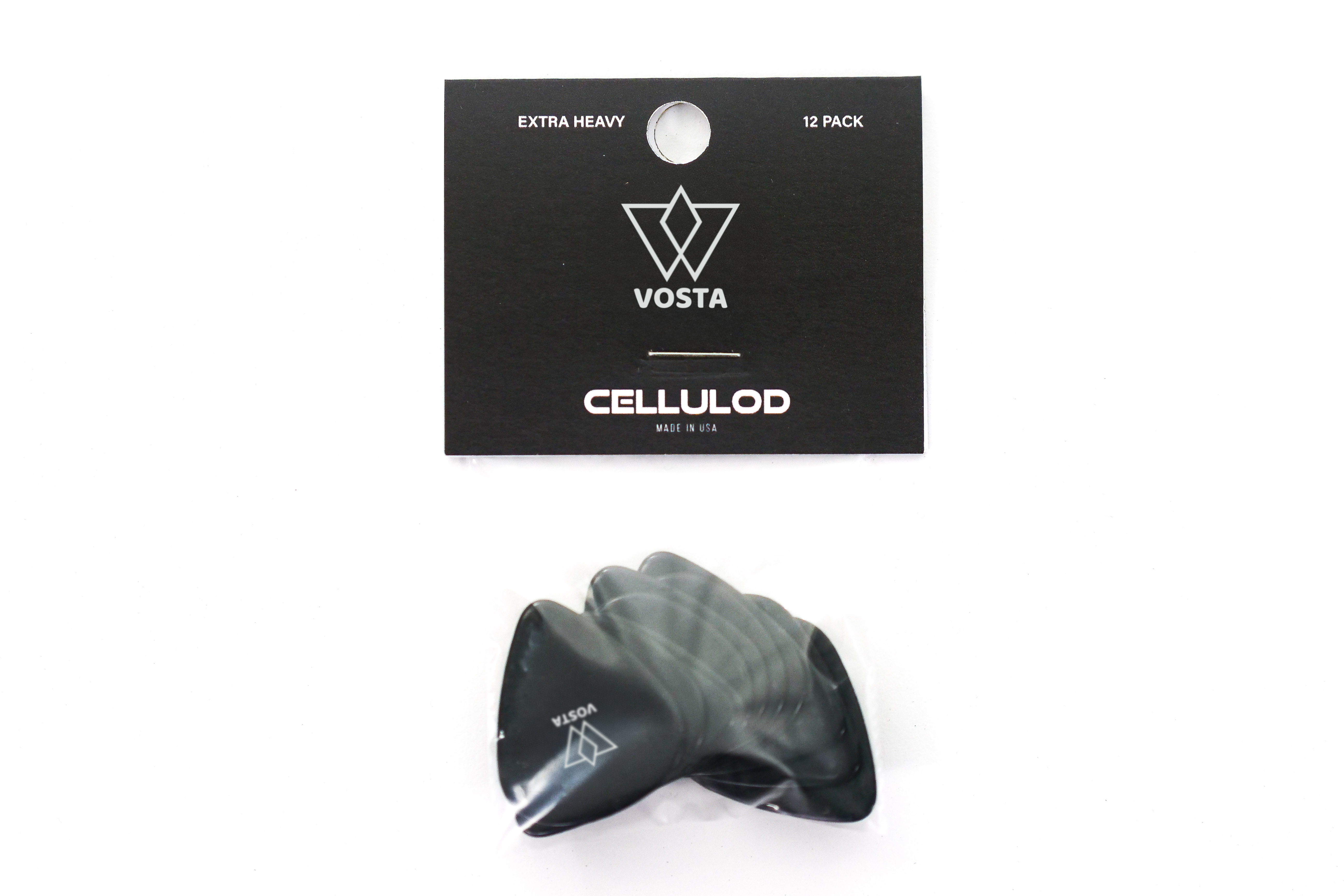 Vosta Extra Heavy Celluloid Black Picks - 12 Pack
