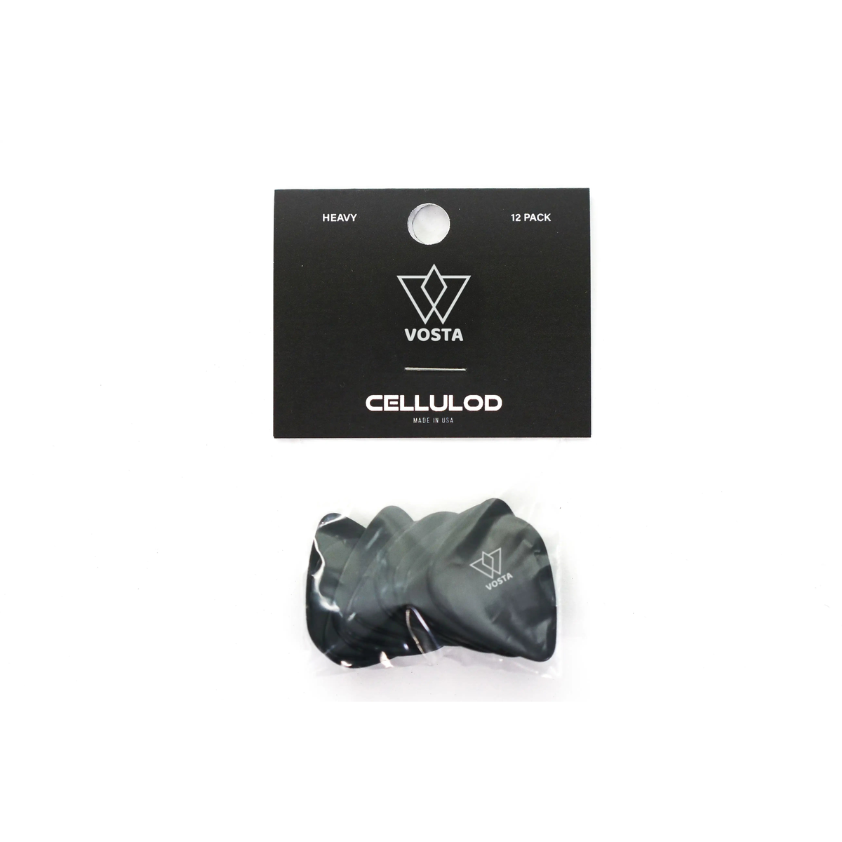 VostaHeavyCelluloidBlackPicks-12Pack | Terry Carter Music Store