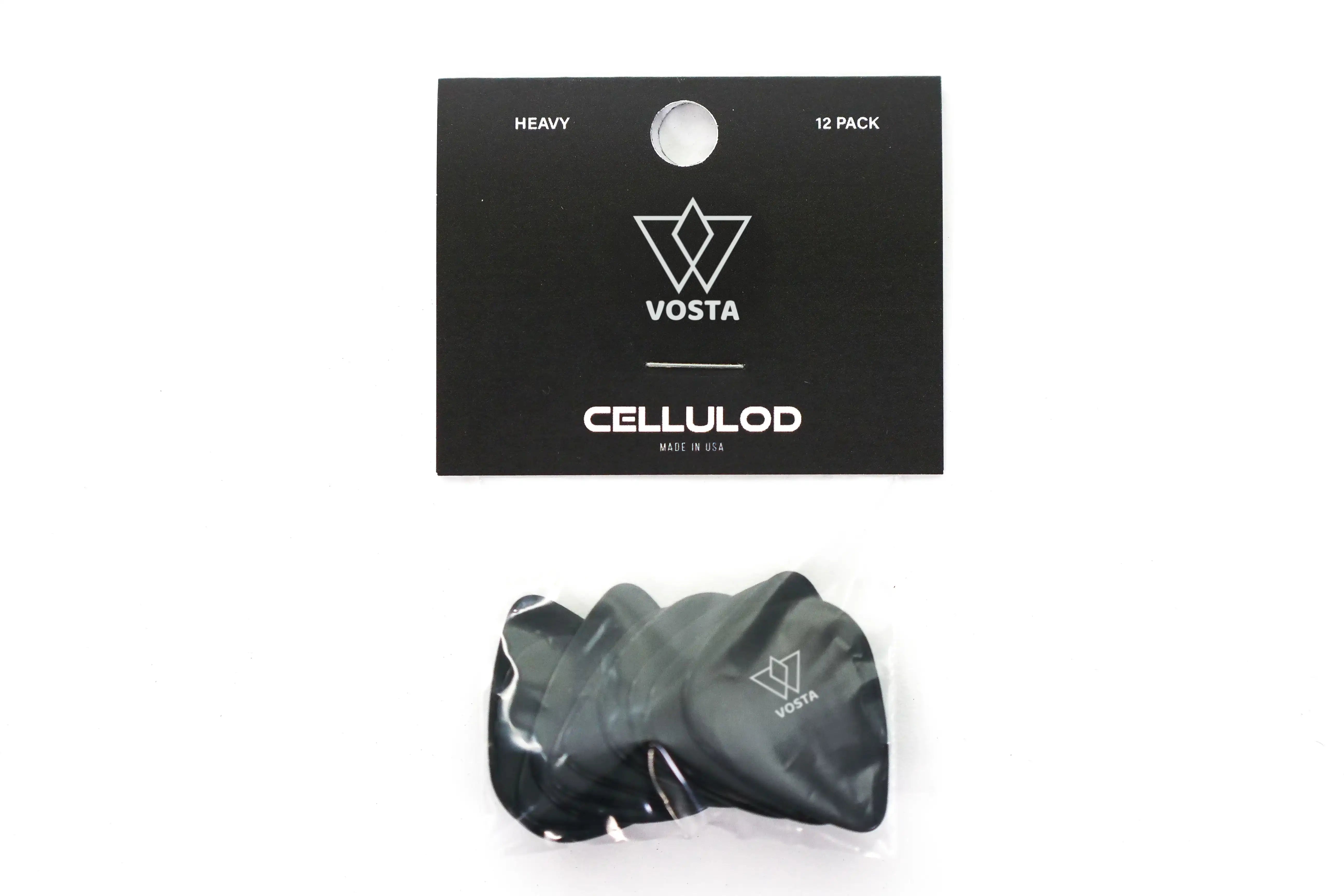 VostaHeavyCelluloidBlackPicks-12Pack | Terry Carter Music Store