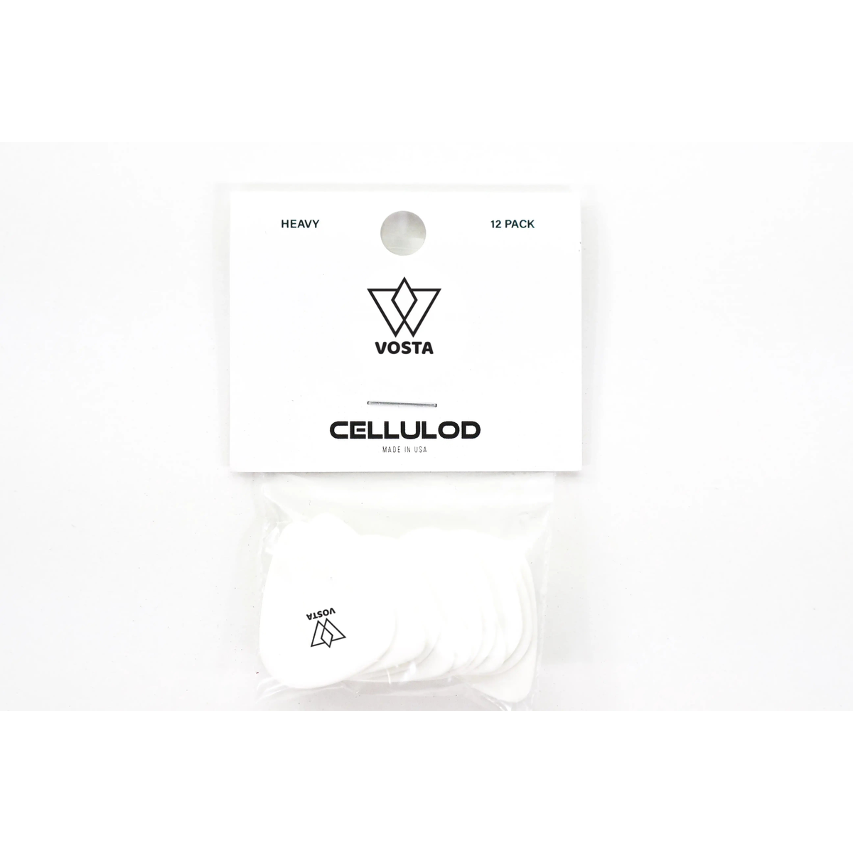 VostaHeavyCelluloidWhitePicks-12Pack | Terry Carter Music Store