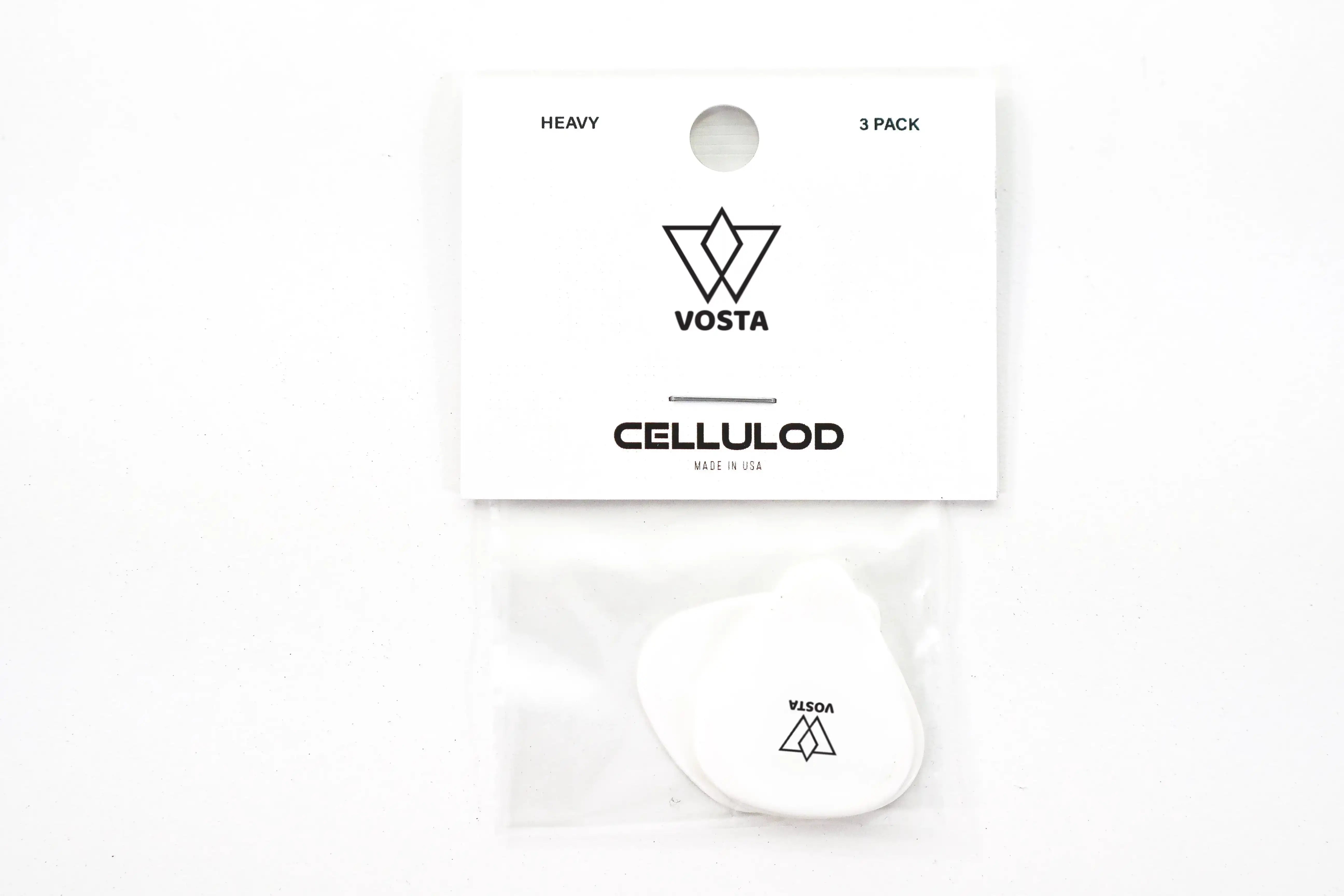 VostaHeavyCelluloidWhitePicks-3Pack | Terry Carter Music Store