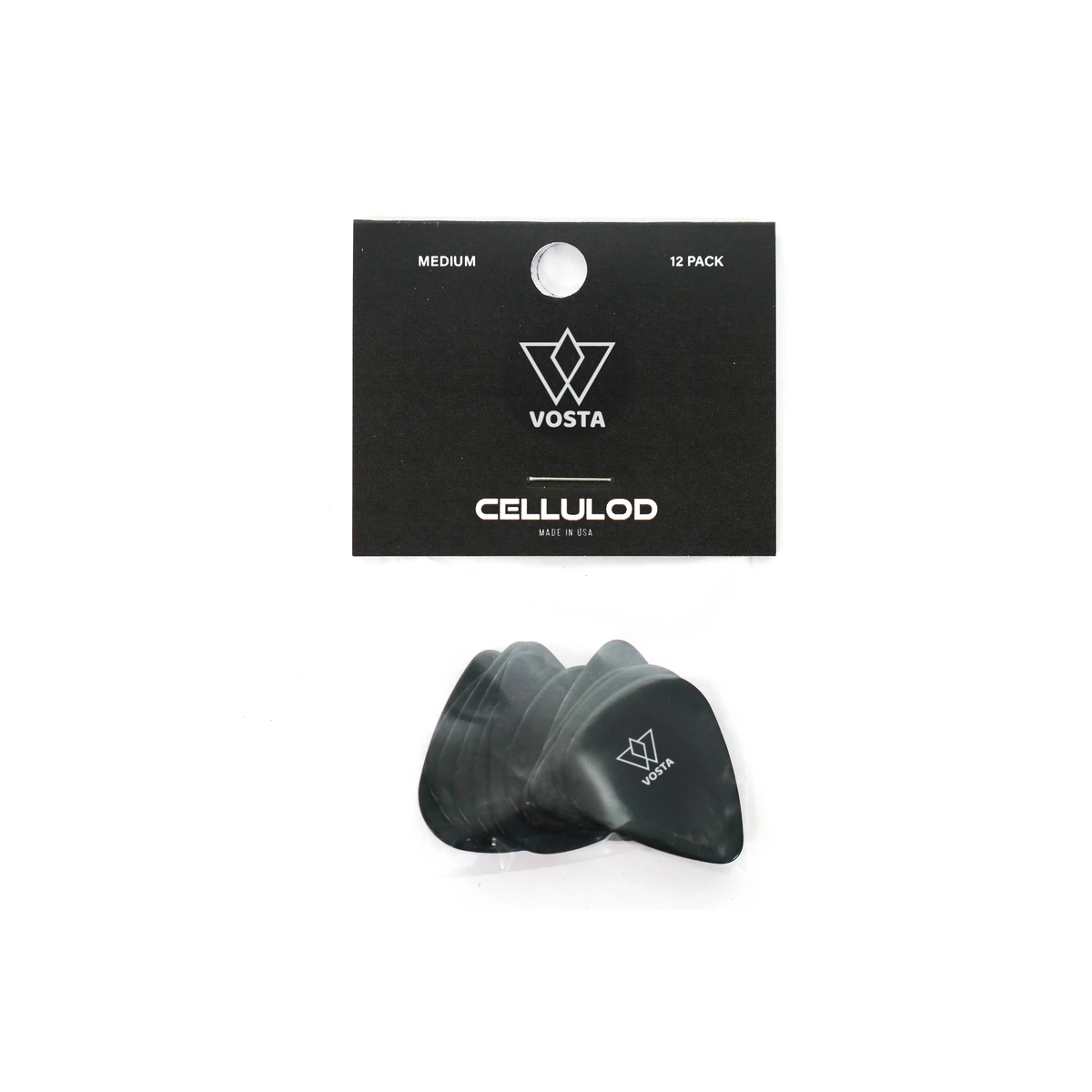 VostaMediumCelluloidBlackPicks-12Pack | Terry Carter Music Store