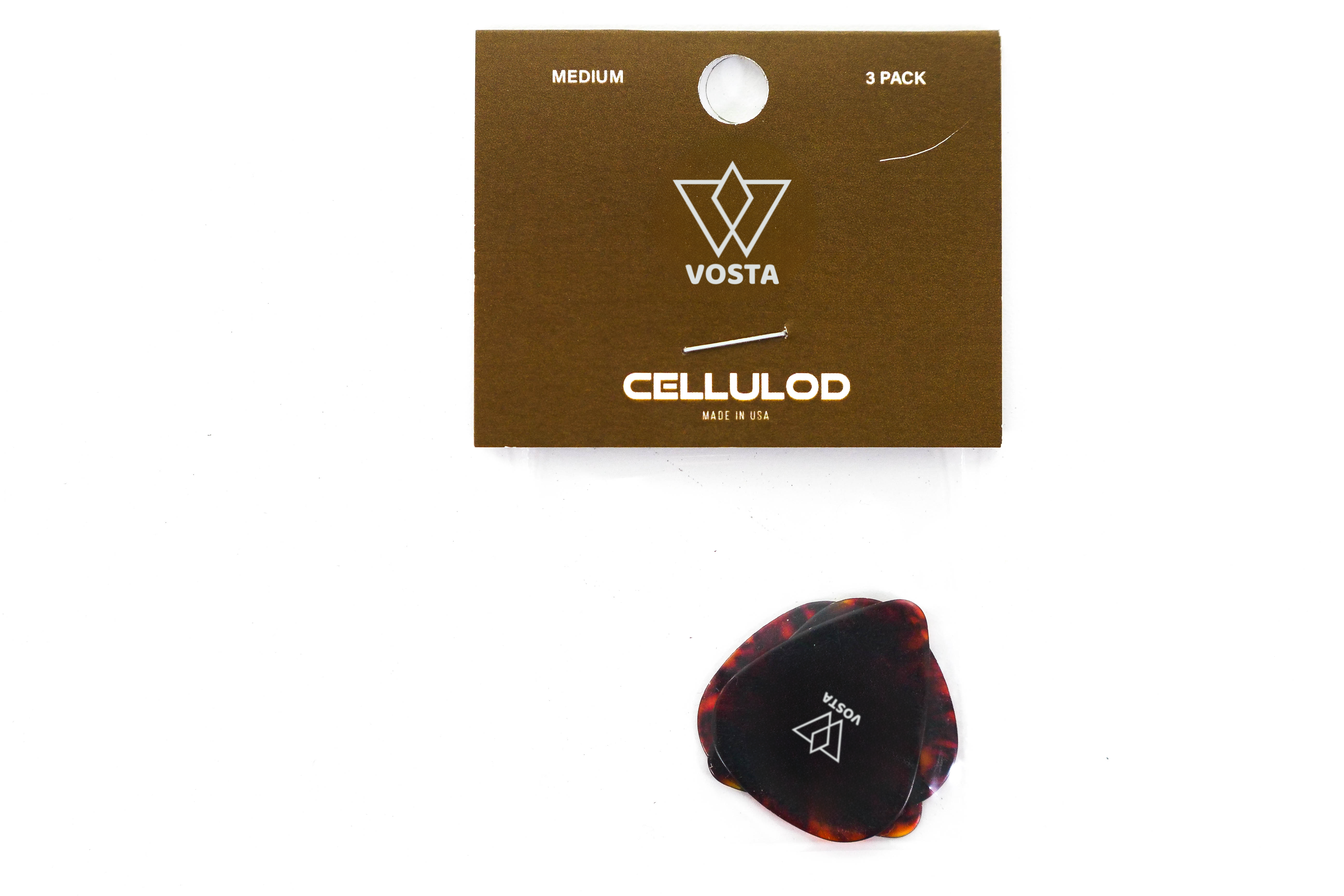 Vosta Medium Celluloid Tortoise Picks - 3 Pack