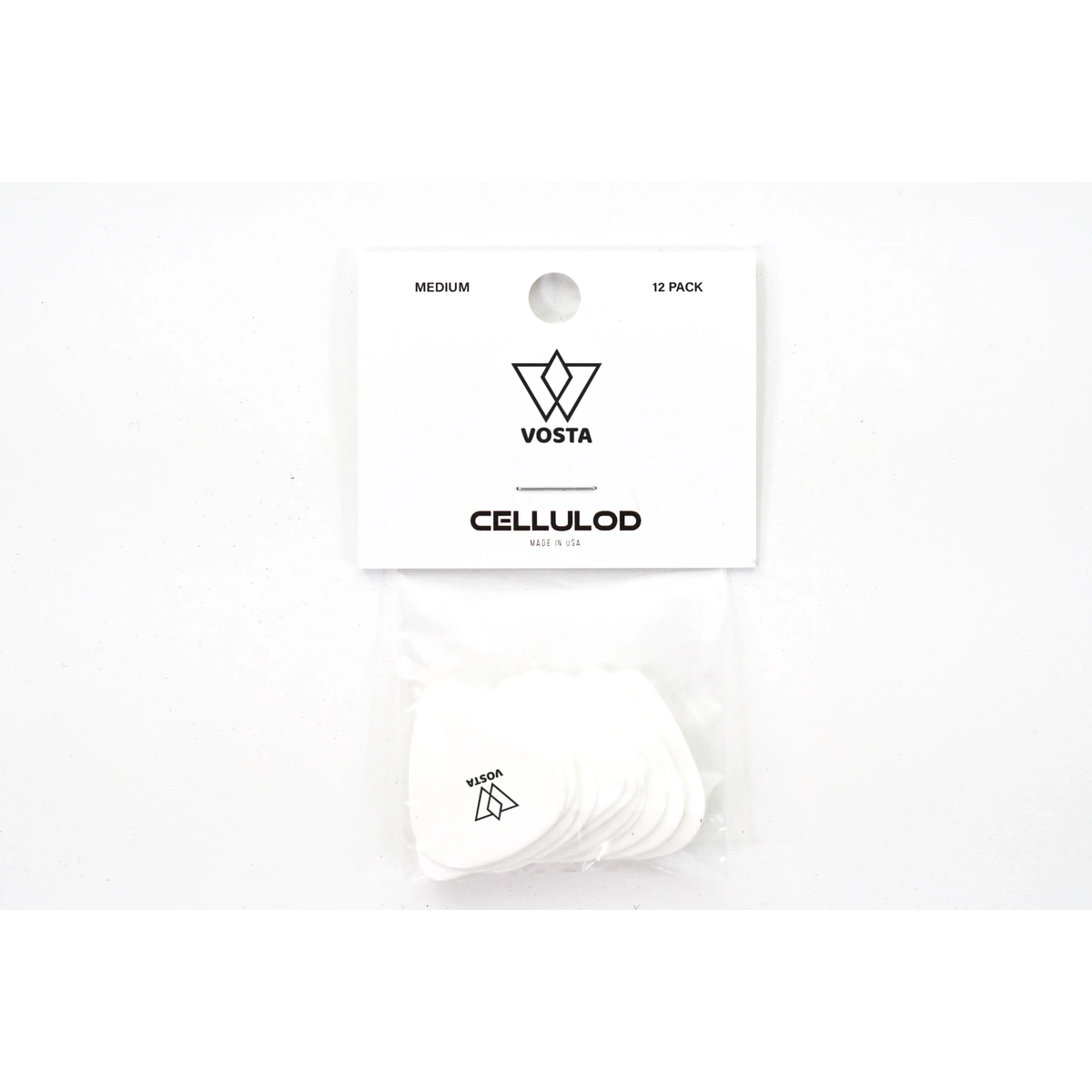 VostaMediumCelluloidWhitePicks-12Pack | Terry Carter Music Store