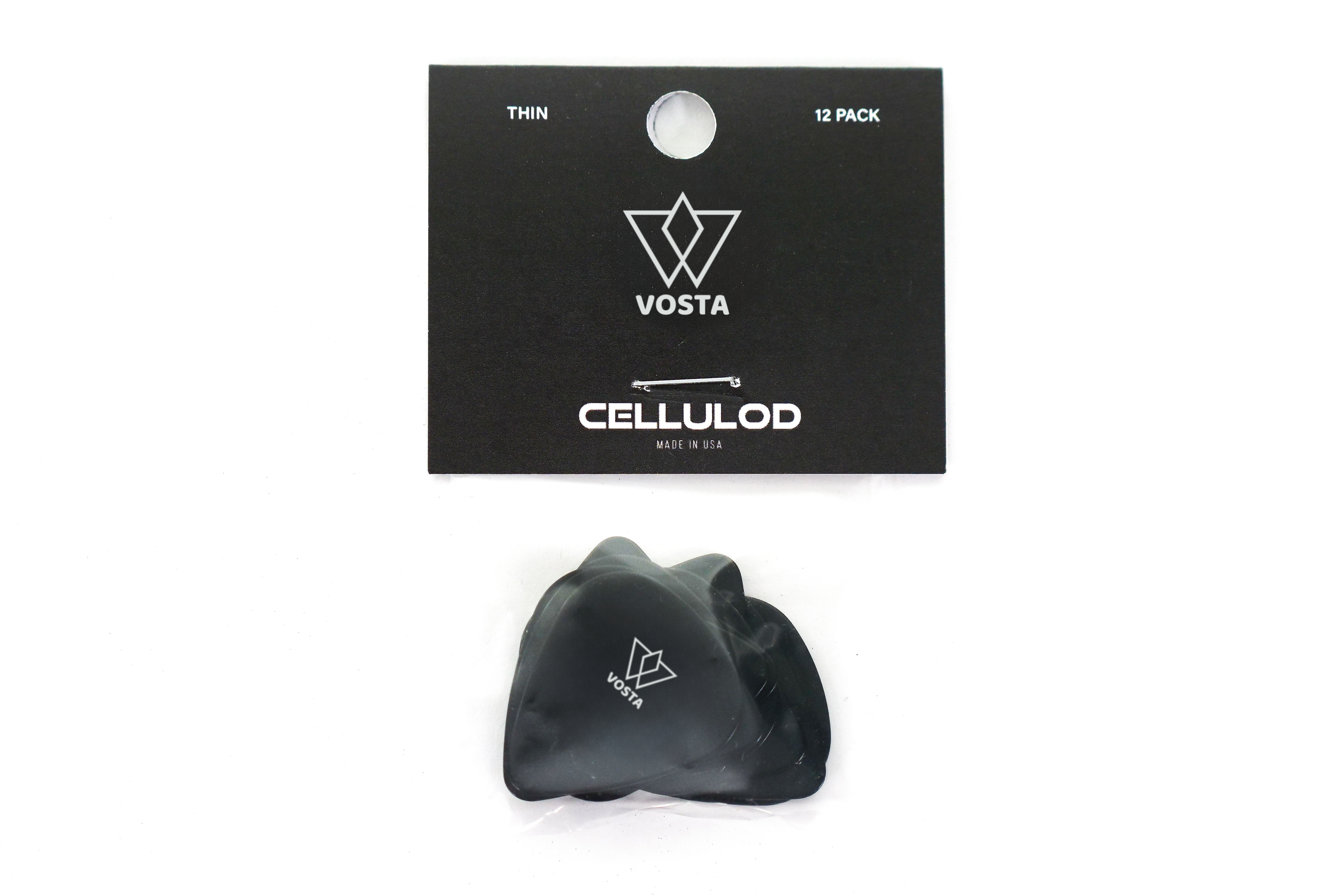Vosta Thin Celluloid Black Picks - 12 Pack