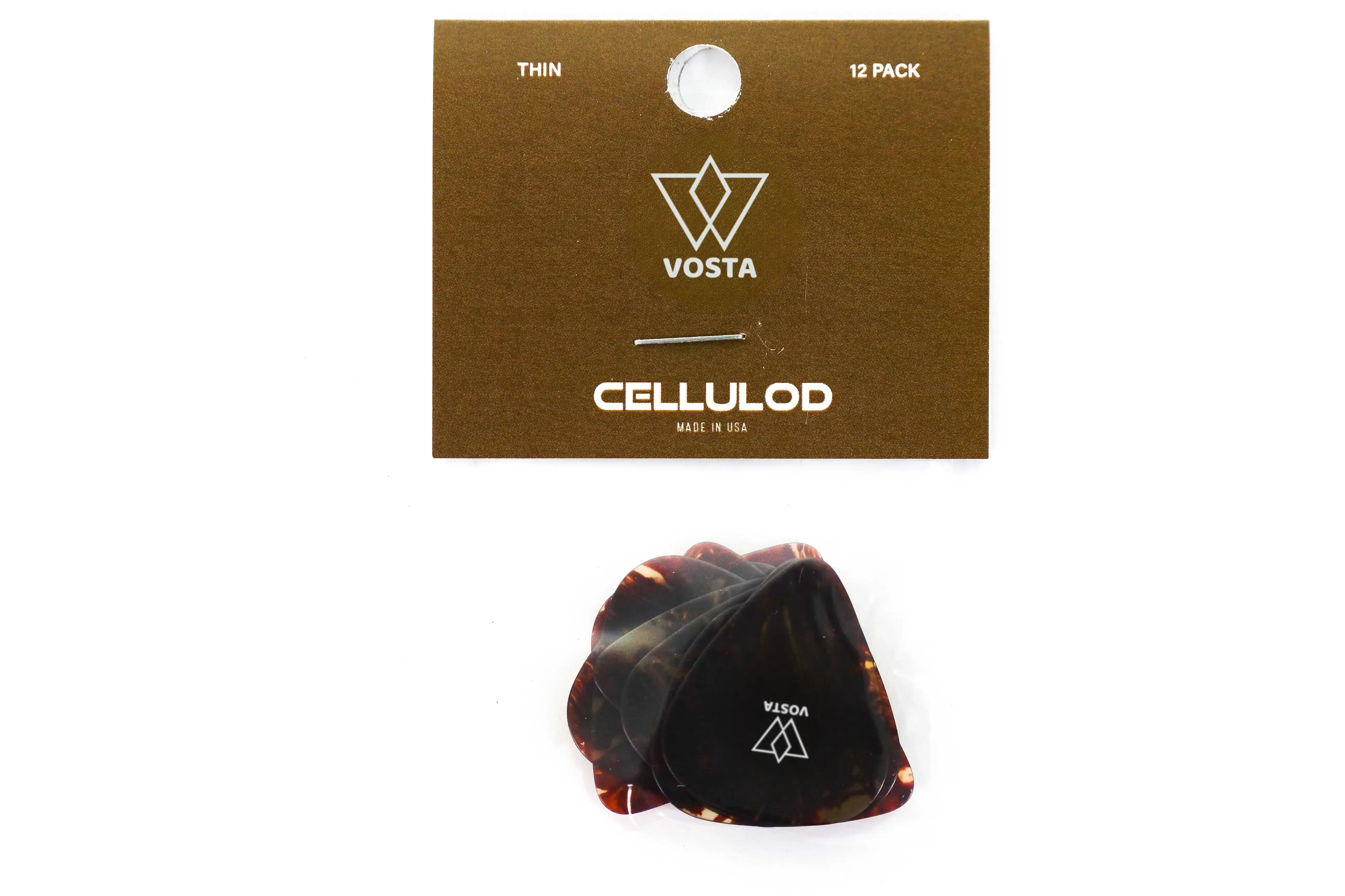 VostaThinCelluloidTortoisePicks-12Pack | Terry Carter Music Store