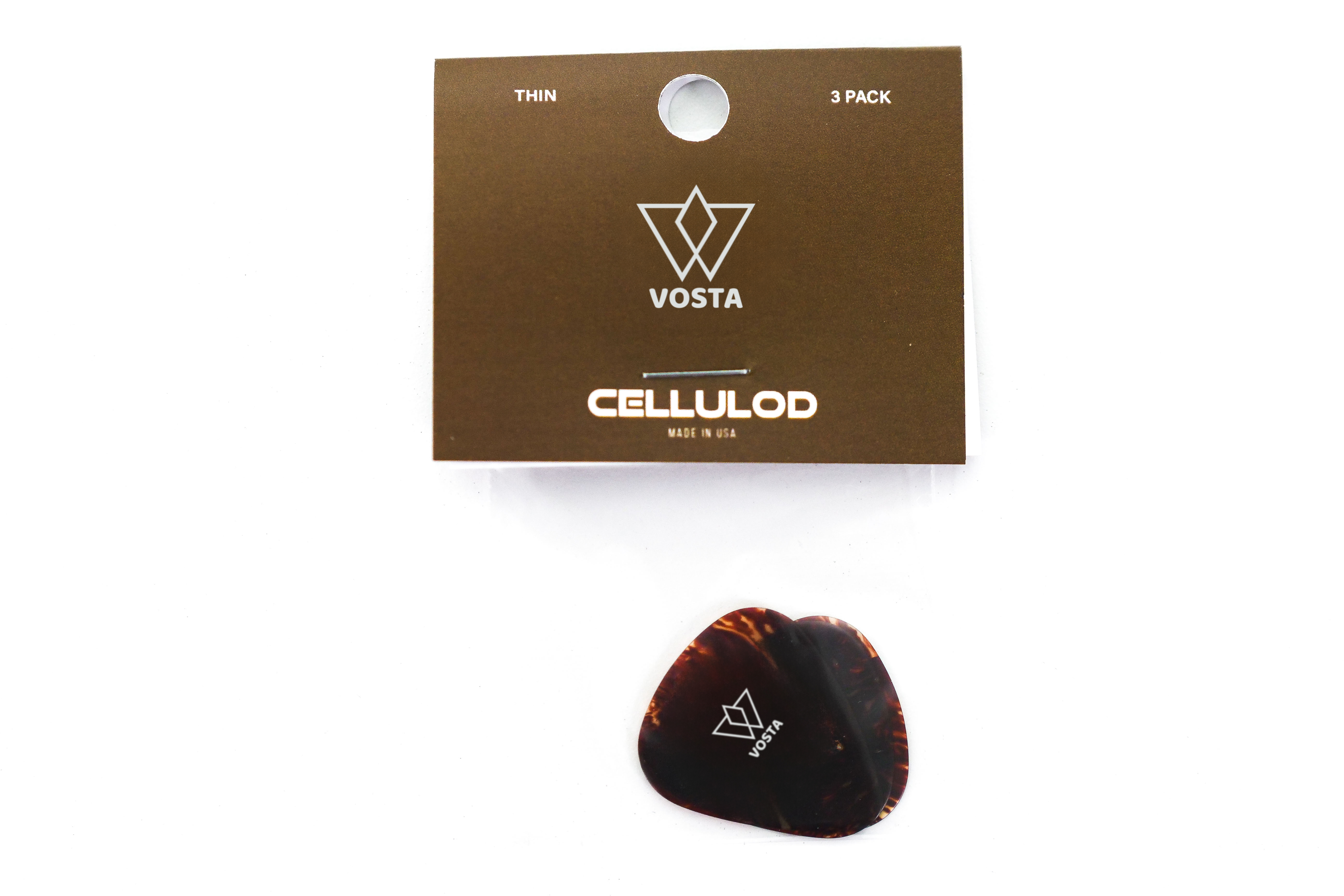 Vosta Thin Celluloid Tortoise Picks - 3 Pack