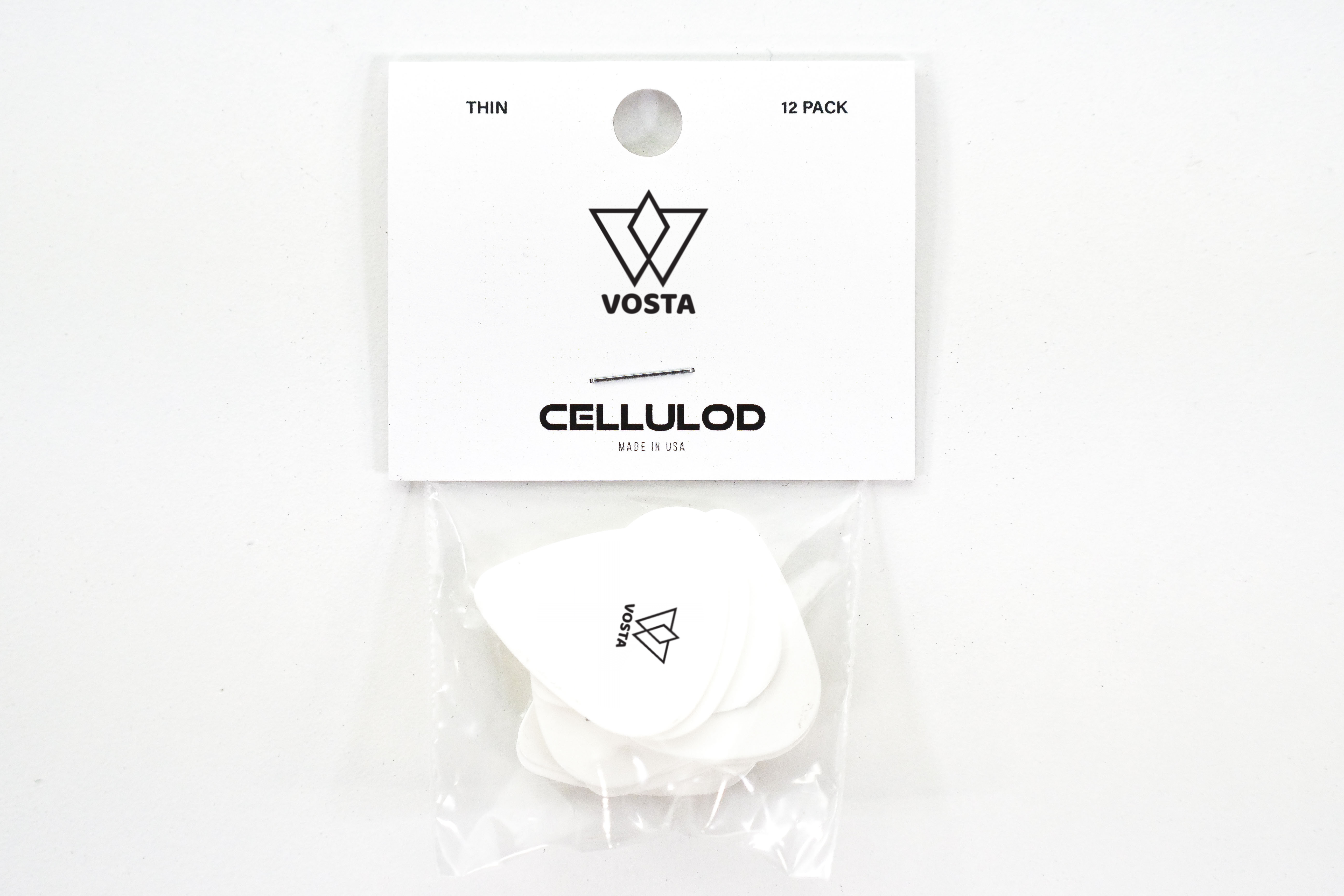 Vosta Thin Celluloid White Picks - 12 Pack