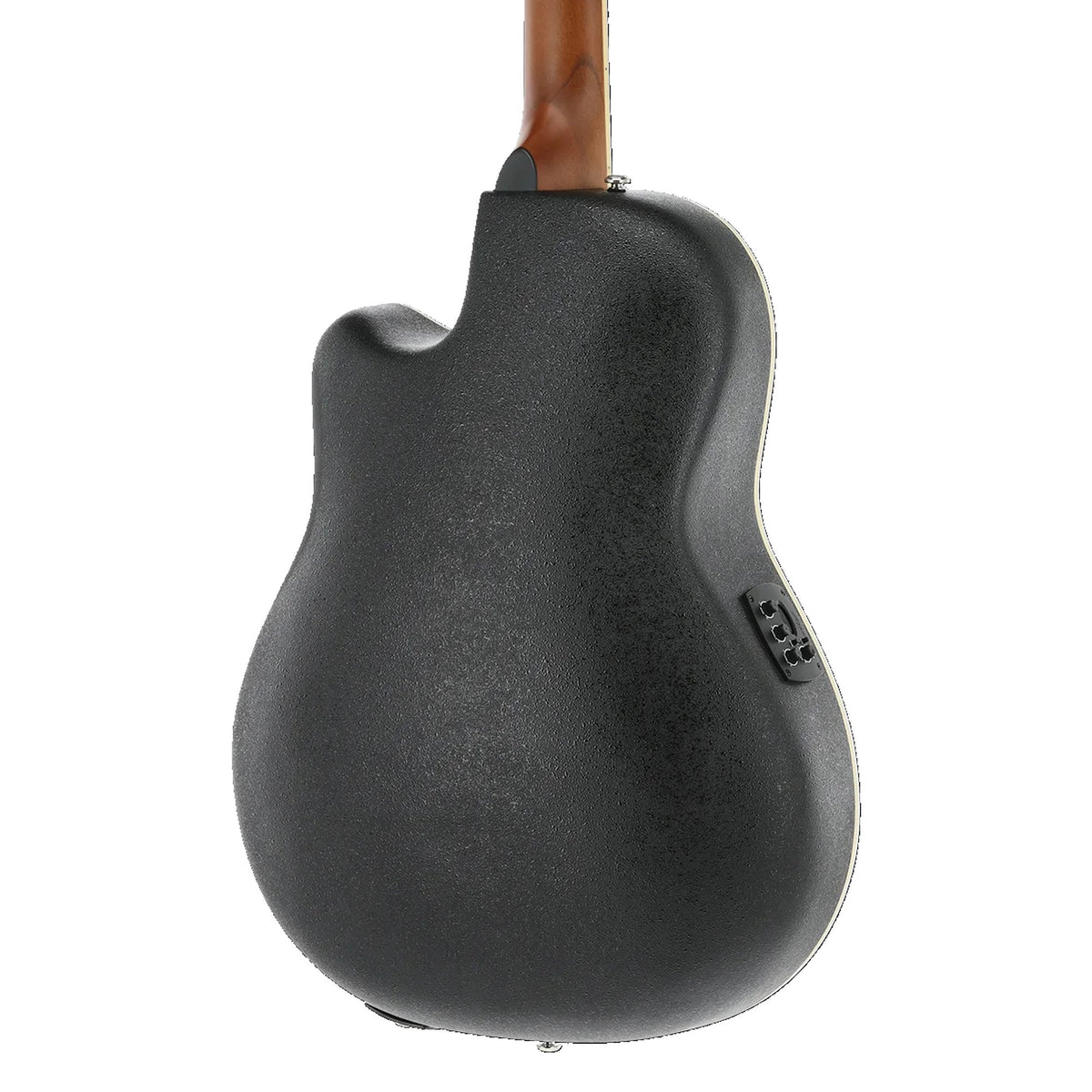 Body back of the Ovation Applause AB24CM-4S: black Lyrachord roundback bowl and the base of the neck