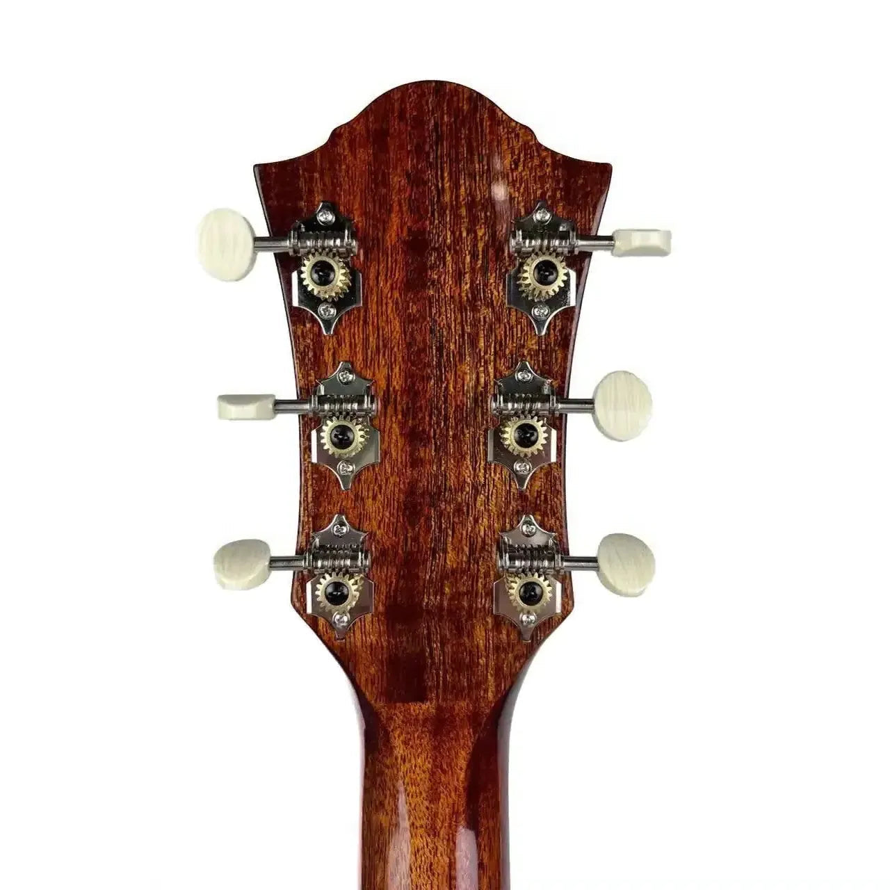 Blueridge BG-60E acoustic-electric guitar headstock with six cream tuning pegs and chrome hardware.