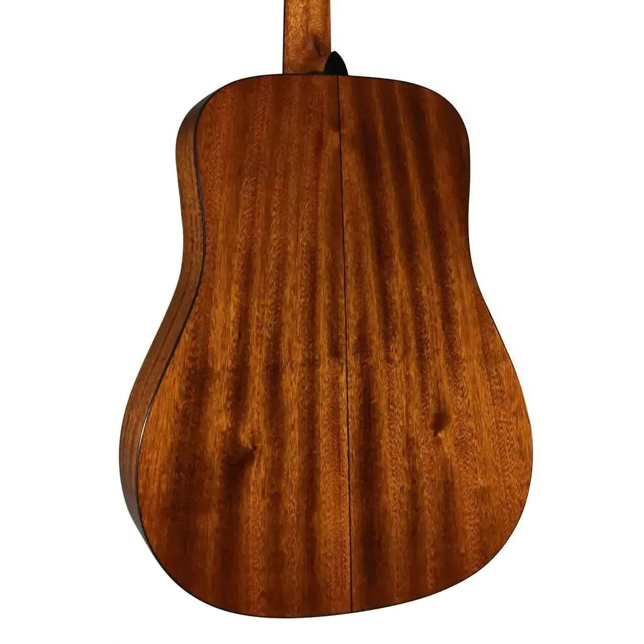 Blueridge BR-140AE dreadnought acoustic-electric guitar back, rich mahogany wood grain.