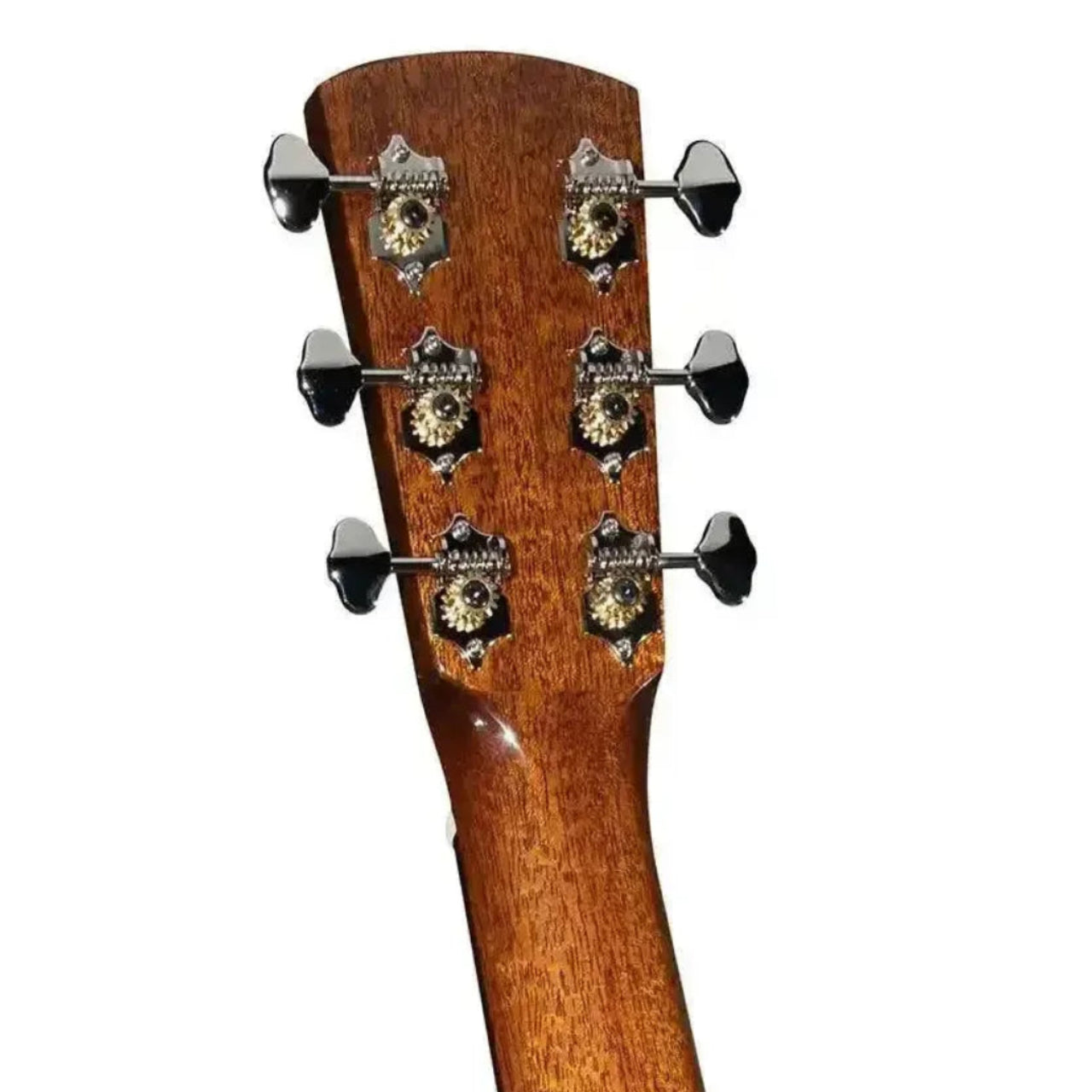 Blueridge BR-140AE acoustic guitar headstock with chrome tuners and amber buttons.