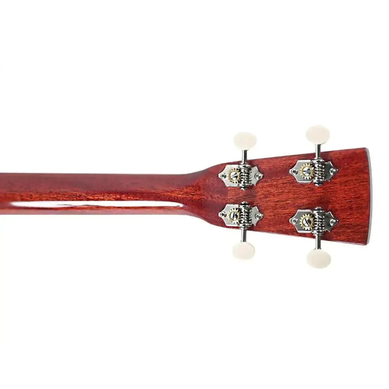 Blueridge BR-140MT tenor acoustic guitar headstock with mahogany neck and four white tuning pegs.