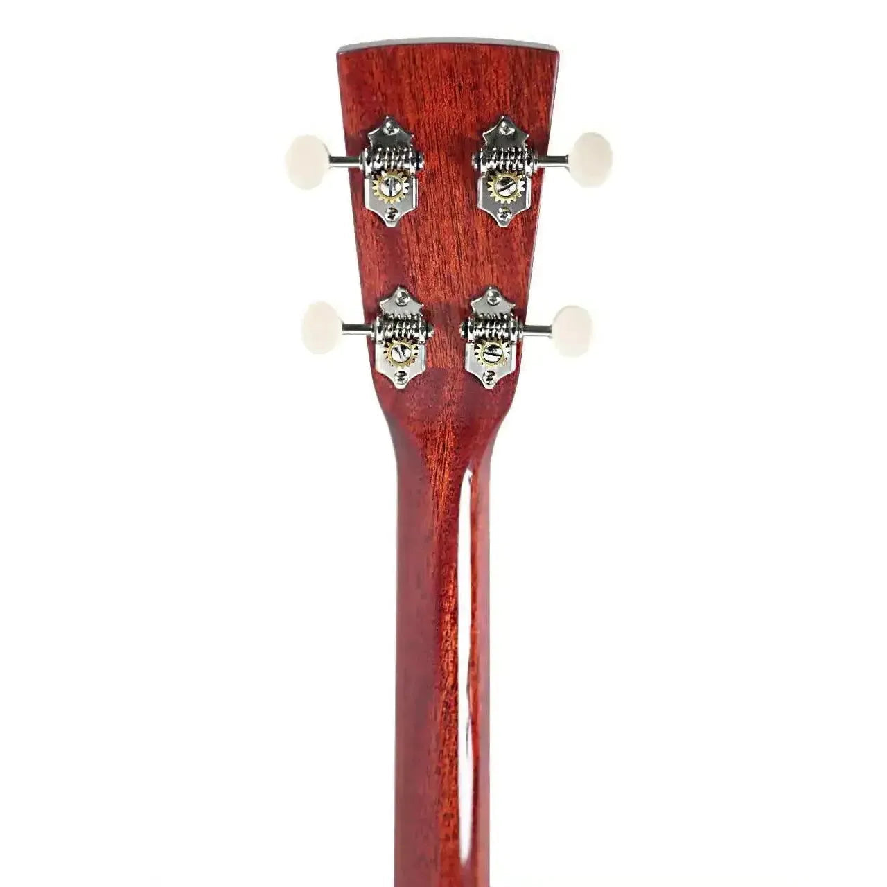 Blueridge BR-140MT tenor acoustic guitar headstock with mahogany neck and four white tuning pegs.