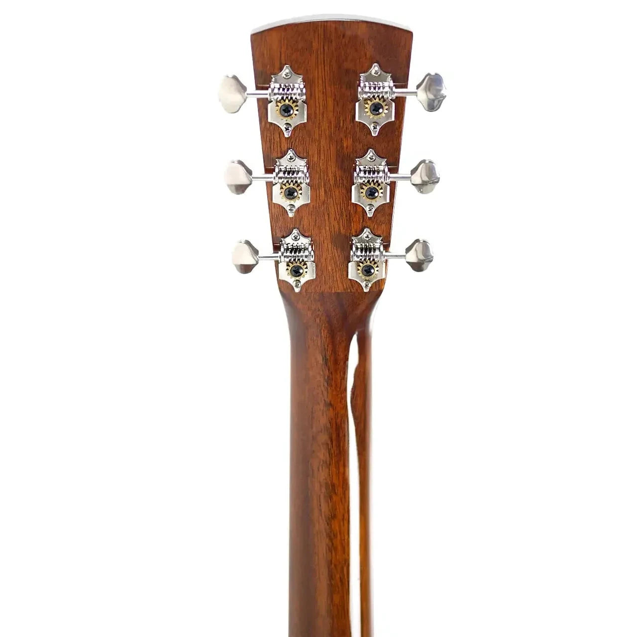 Blueridge BR-143 Acoustic 000 Guitar headstock with mahogany neck and six chrome tuners.
