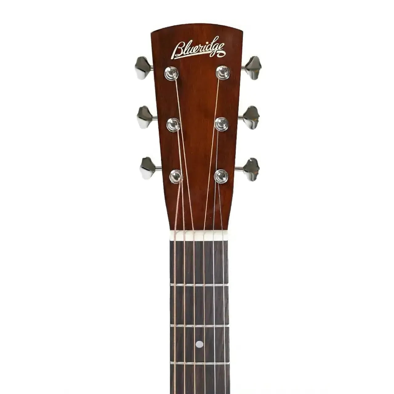 Blueridge BR-143AS acoustic guitar headstock with "Blueridge" logo, nickel-plated tuners, and rosewood fretboard.