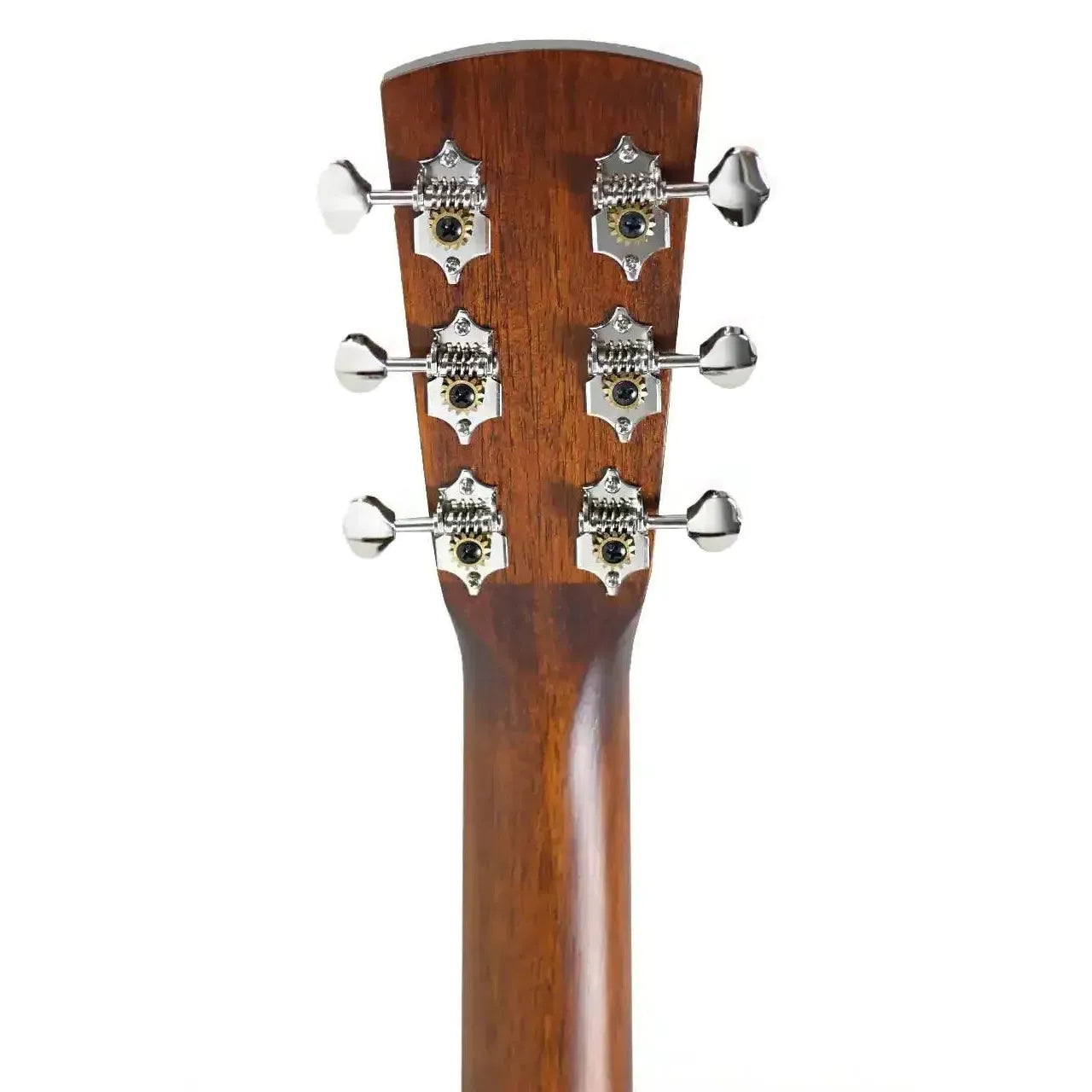 Blueridge BR-143AS 000 acoustic guitar headstock with six nickel-plated tuners and mahogany neck.