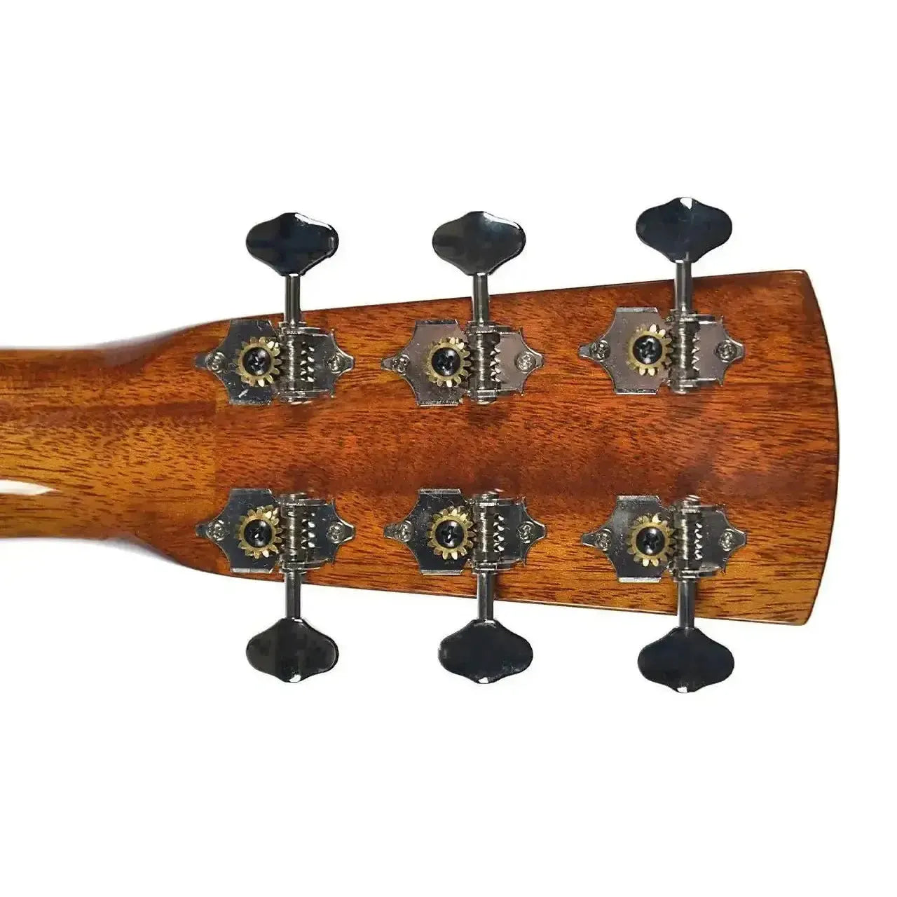 Blueridge BR-143CE acoustic guitar headstock with six chrome tuners and mahogany wood grain.