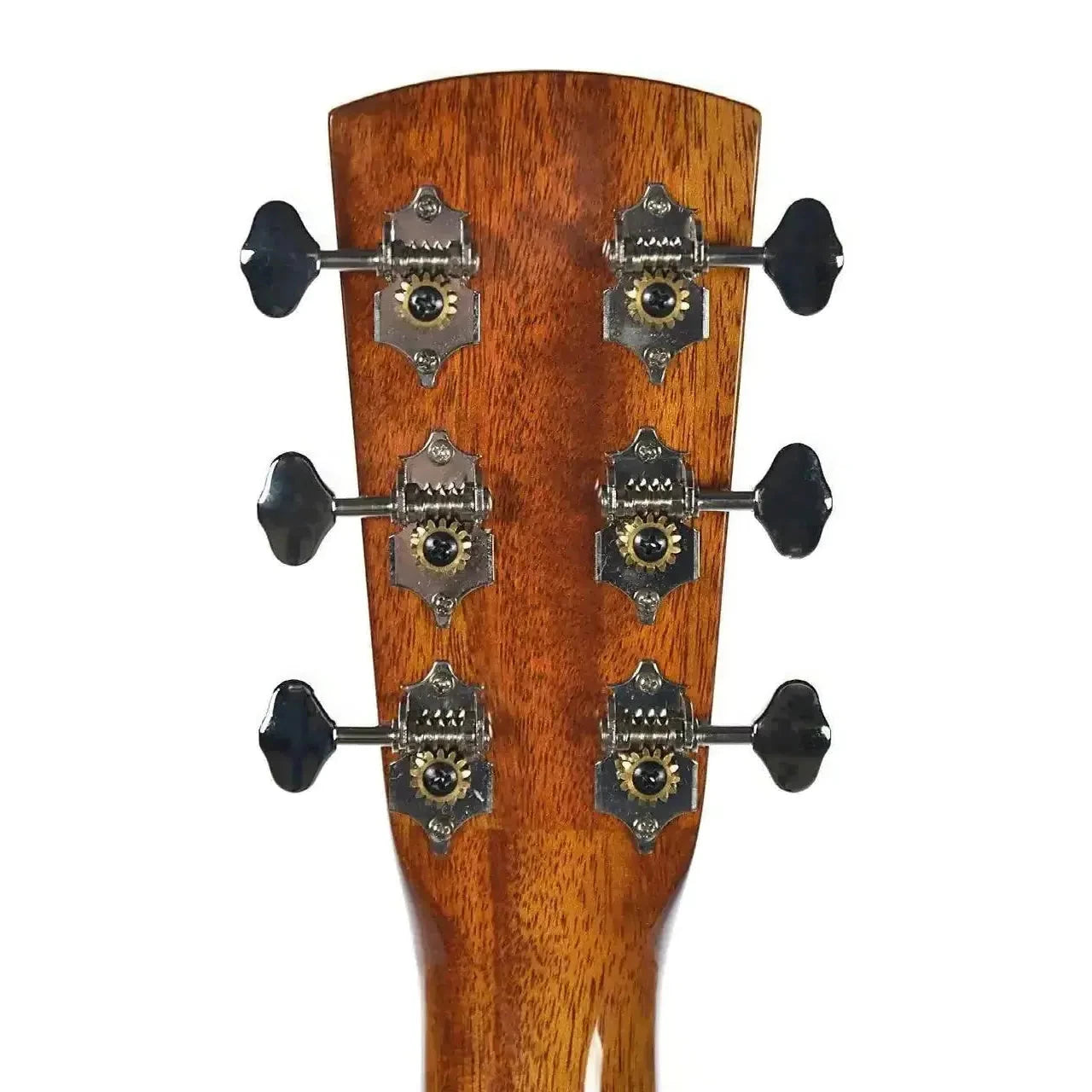 Blueridge BR-143CE acoustic guitar headstock with six chrome tuners and mahogany wood grain.