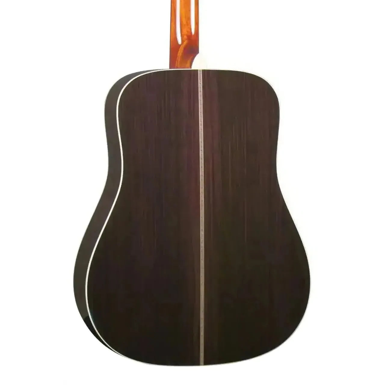 Back of a Blueridge BR-160AE dreadnought acoustic-electric guitar with dark East Indian rosewood.