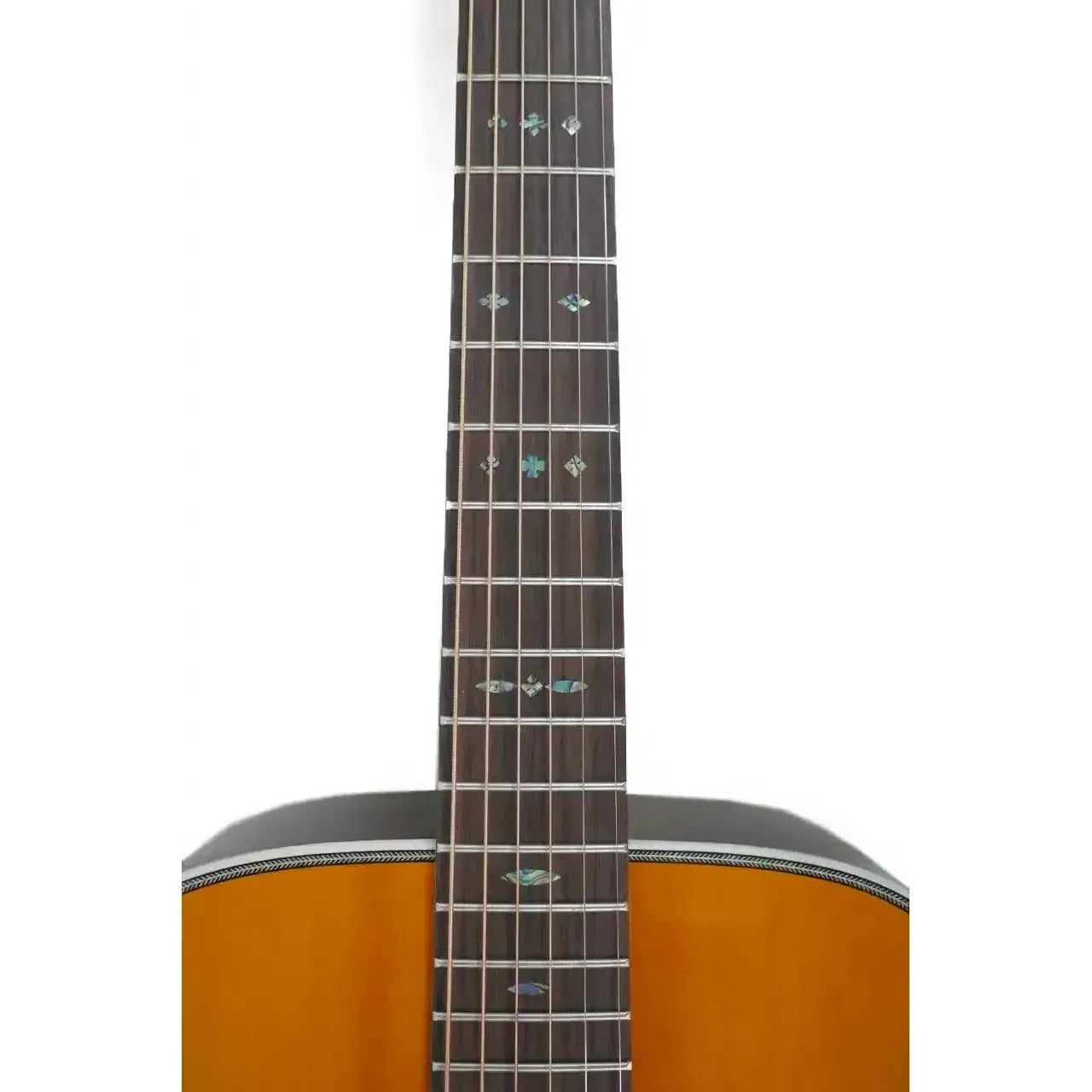 Blueridge BR-163 Historic Series 000 acoustic guitar fretboard with abalone diamond and snowflake markers.