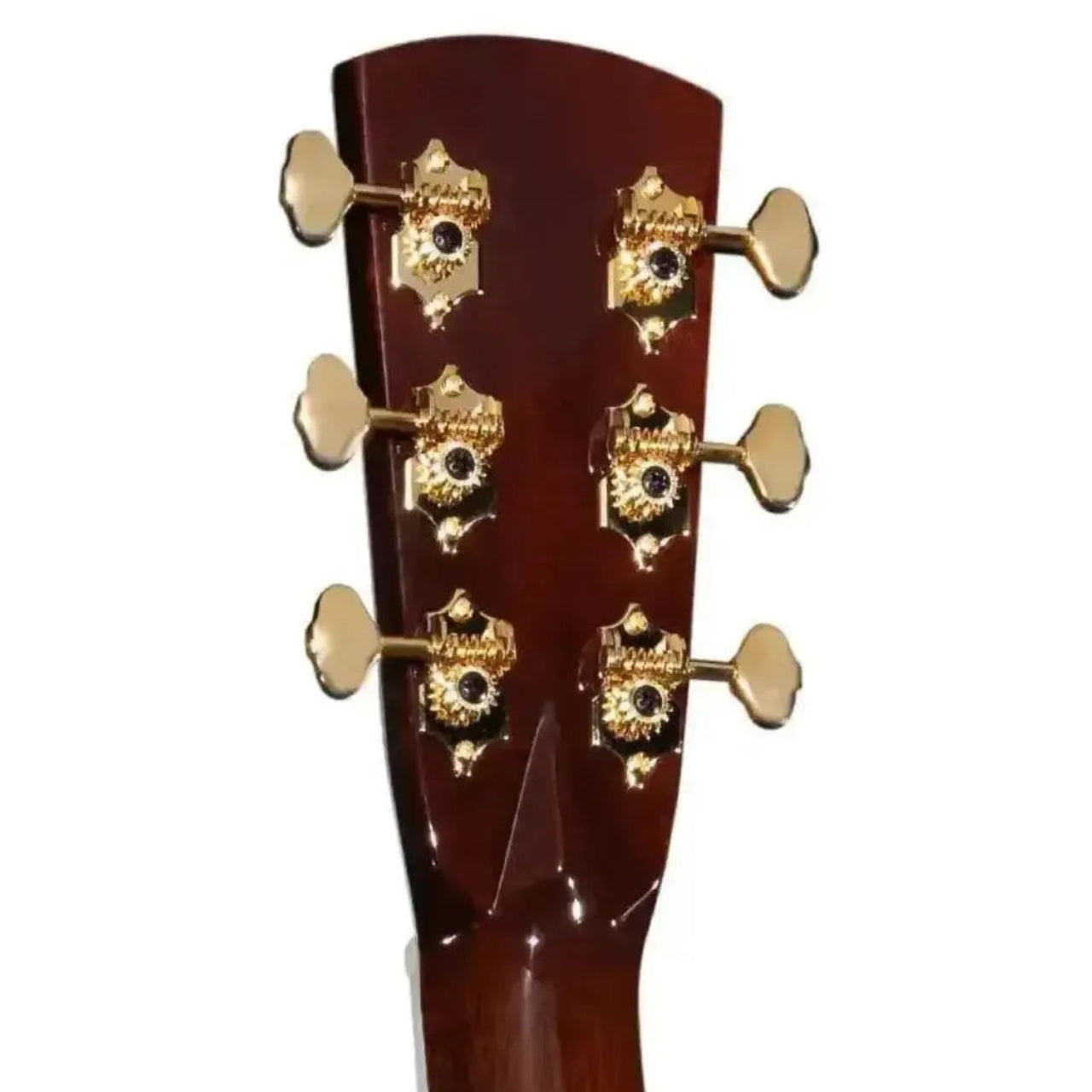 Blueridge BR-180E dreadnought guitar headstock with six gold-plated tuning machines.