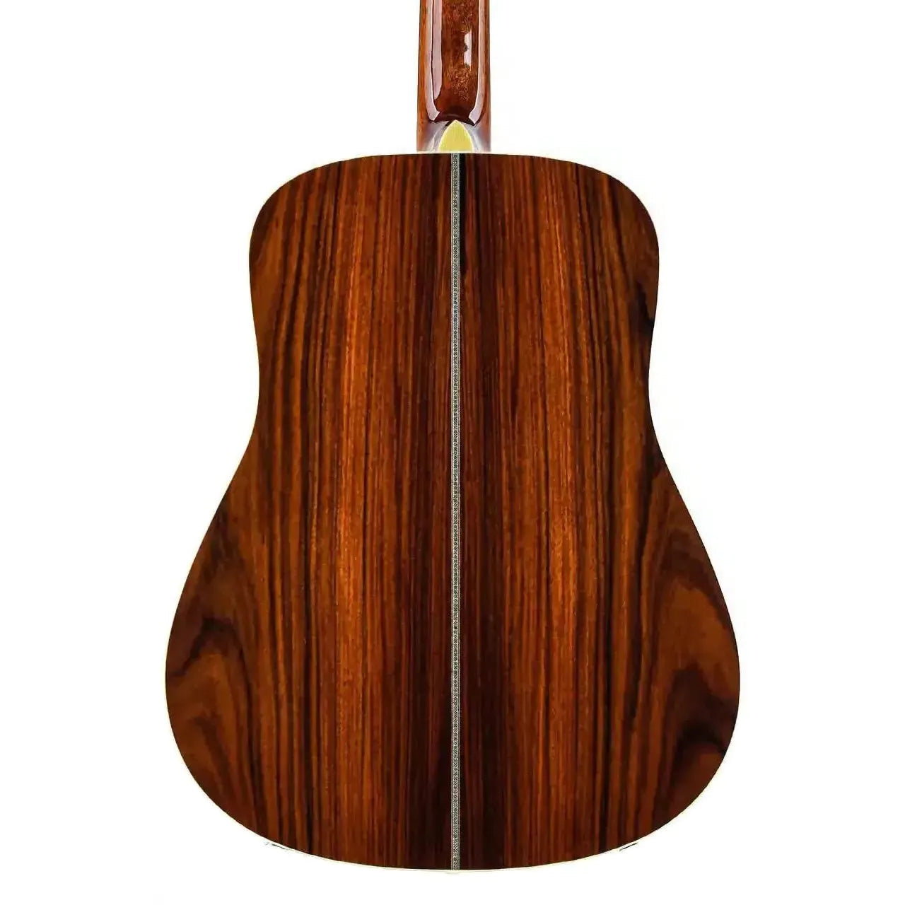 Blueridge BR-260 acoustic dreadnought guitar back with rich Santos rosewood grain and decorative binding.