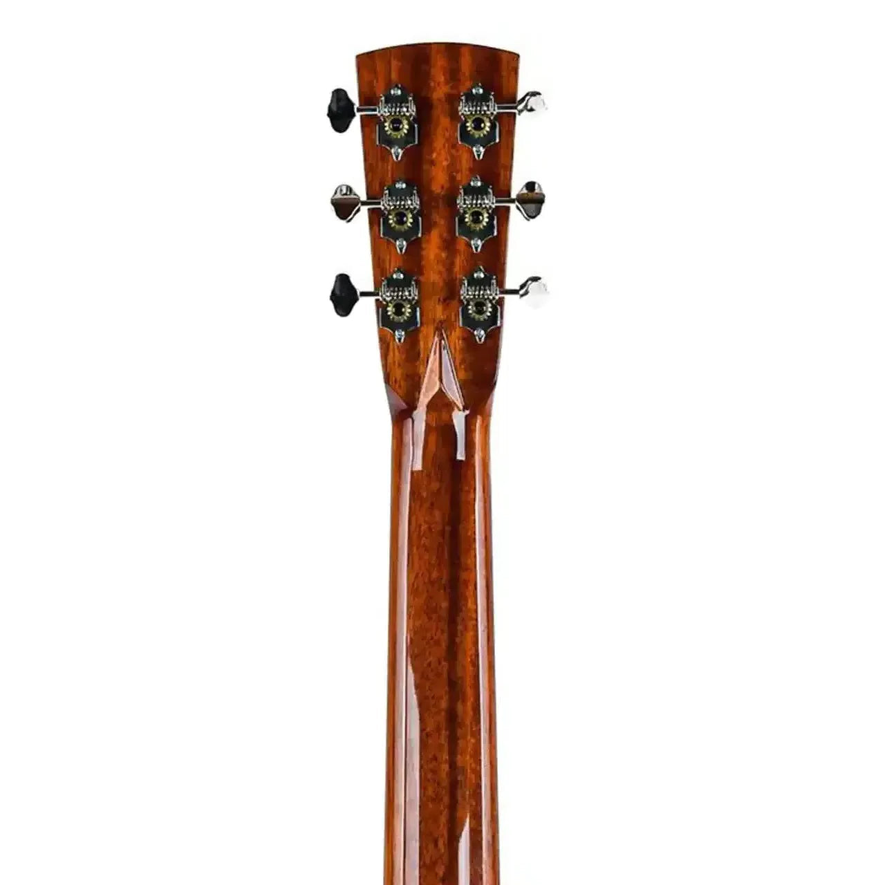 Blueridge BR-263 Acoustic 000 guitar headstock with nickel-plated tuners and high-gloss mahogany neck.