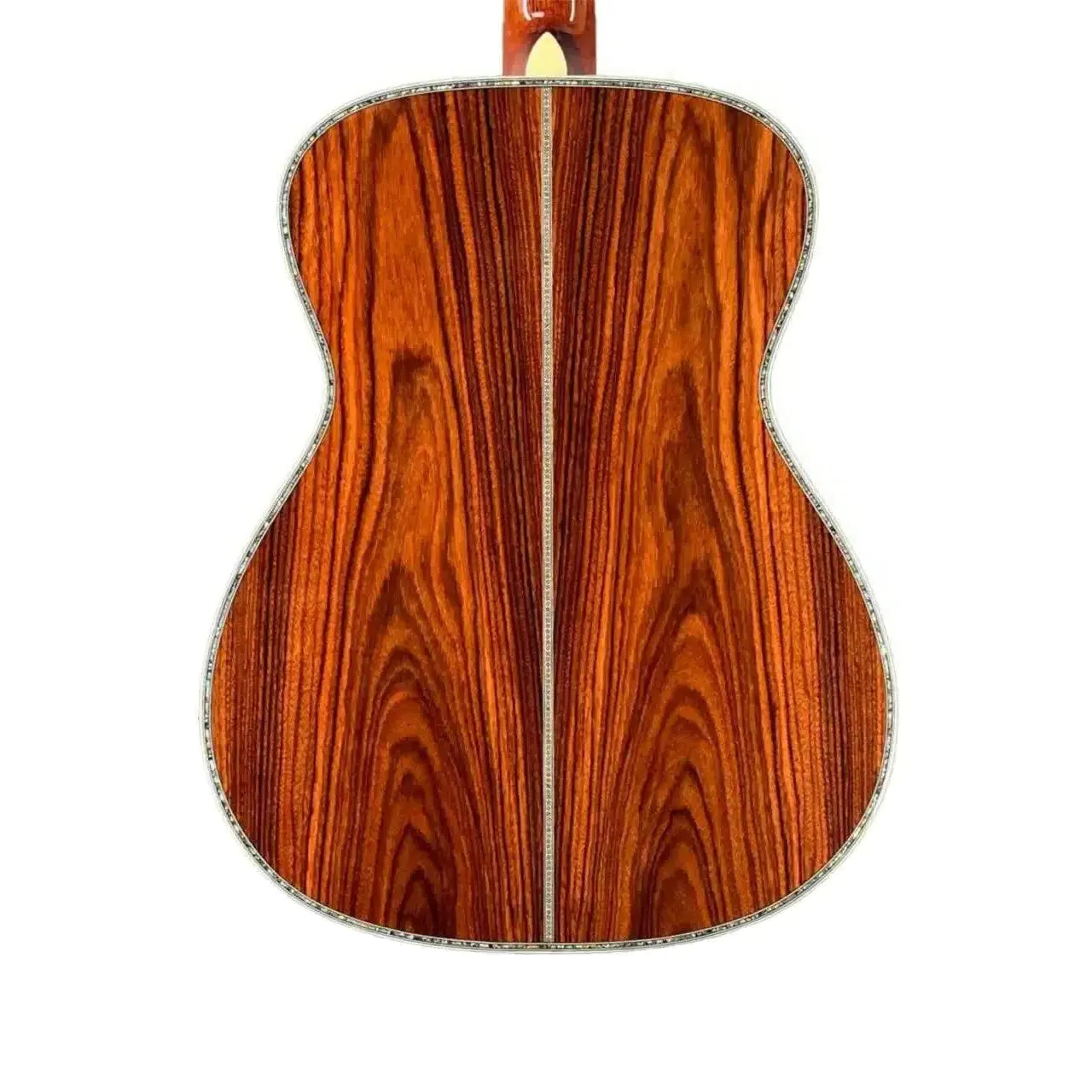 Blueridge BR-283 Acoustic 000 guitar back, showing rich Santos rosewood grain and abalone purfling.