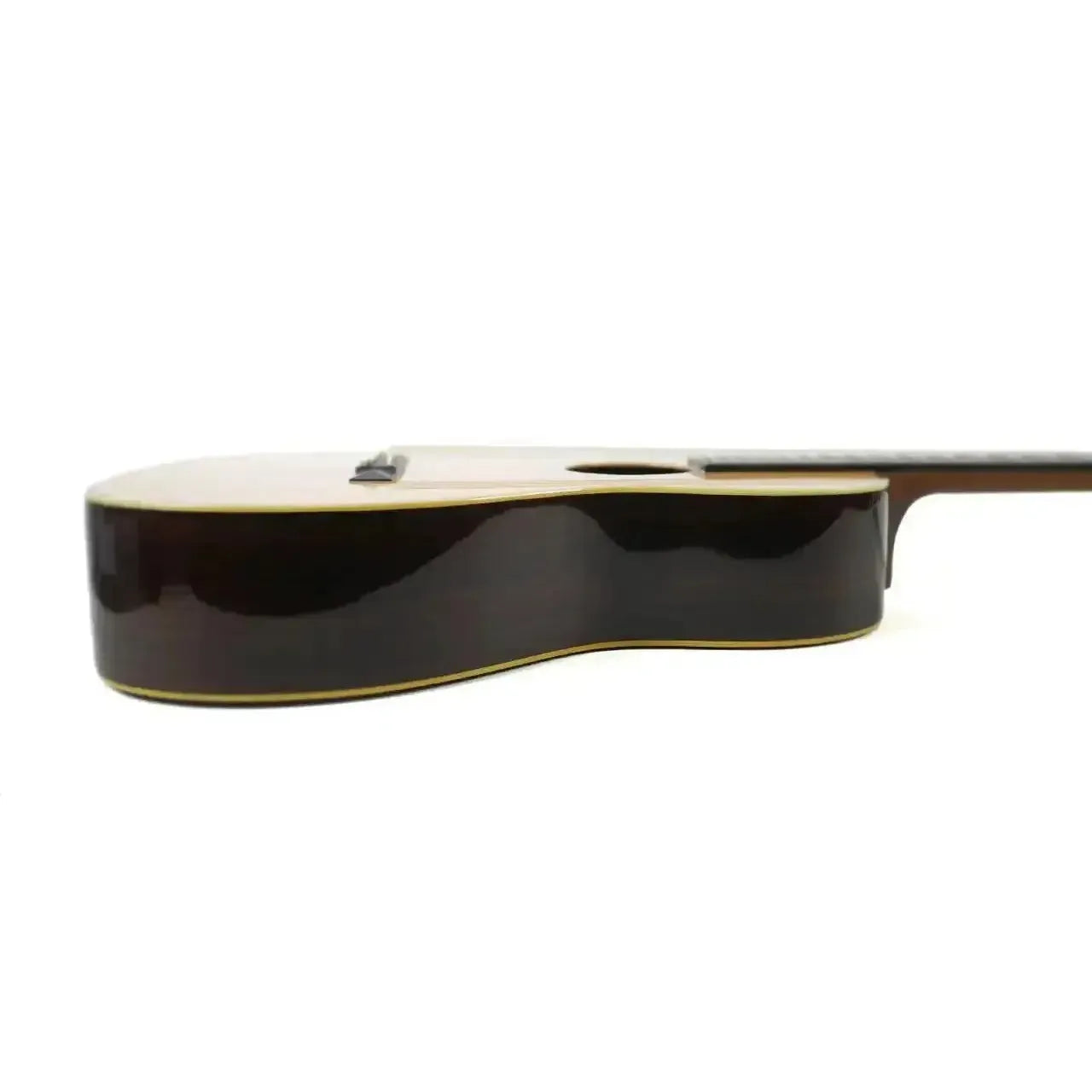 Blueridge BR-361 Historic Series Acoustic Parlor Guitar, natural high-gloss finish, side view.