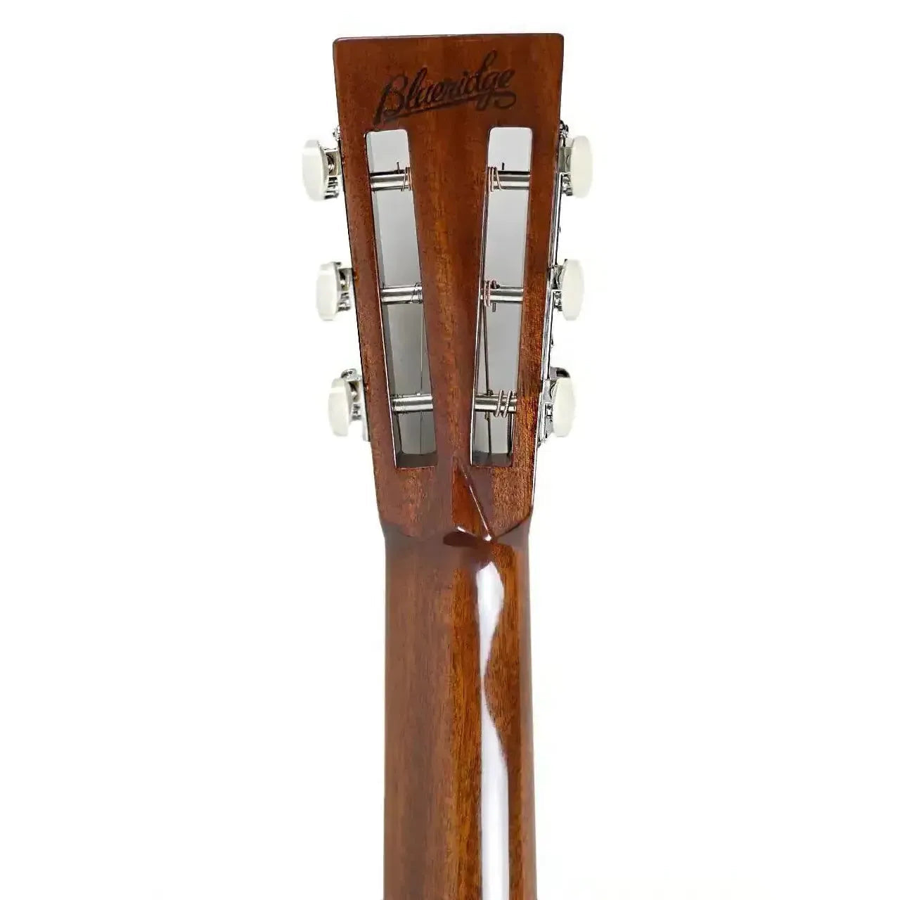 Blueridge BR-361E Historic Series parlor guitar headstock with open-gear tuners and natural high gloss finish.