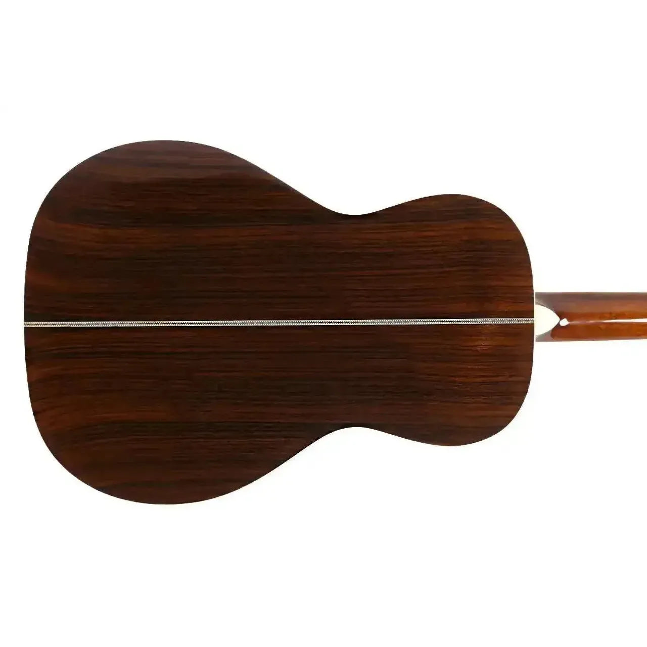 Blueridge BR-371 Parlor Acoustic Guitar back, featuring dark East Indian rosewood with a light center stripe.