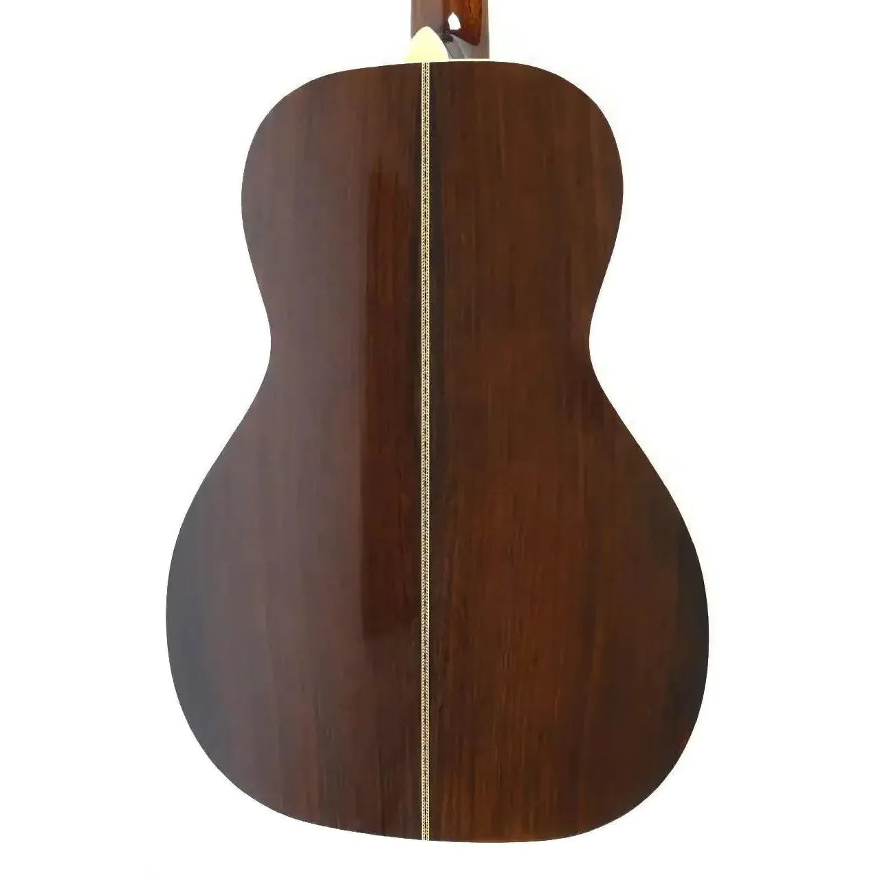 Blueridge BR-371E parlor acoustic-electric guitar back, dark East Indian rosewood with light binding.