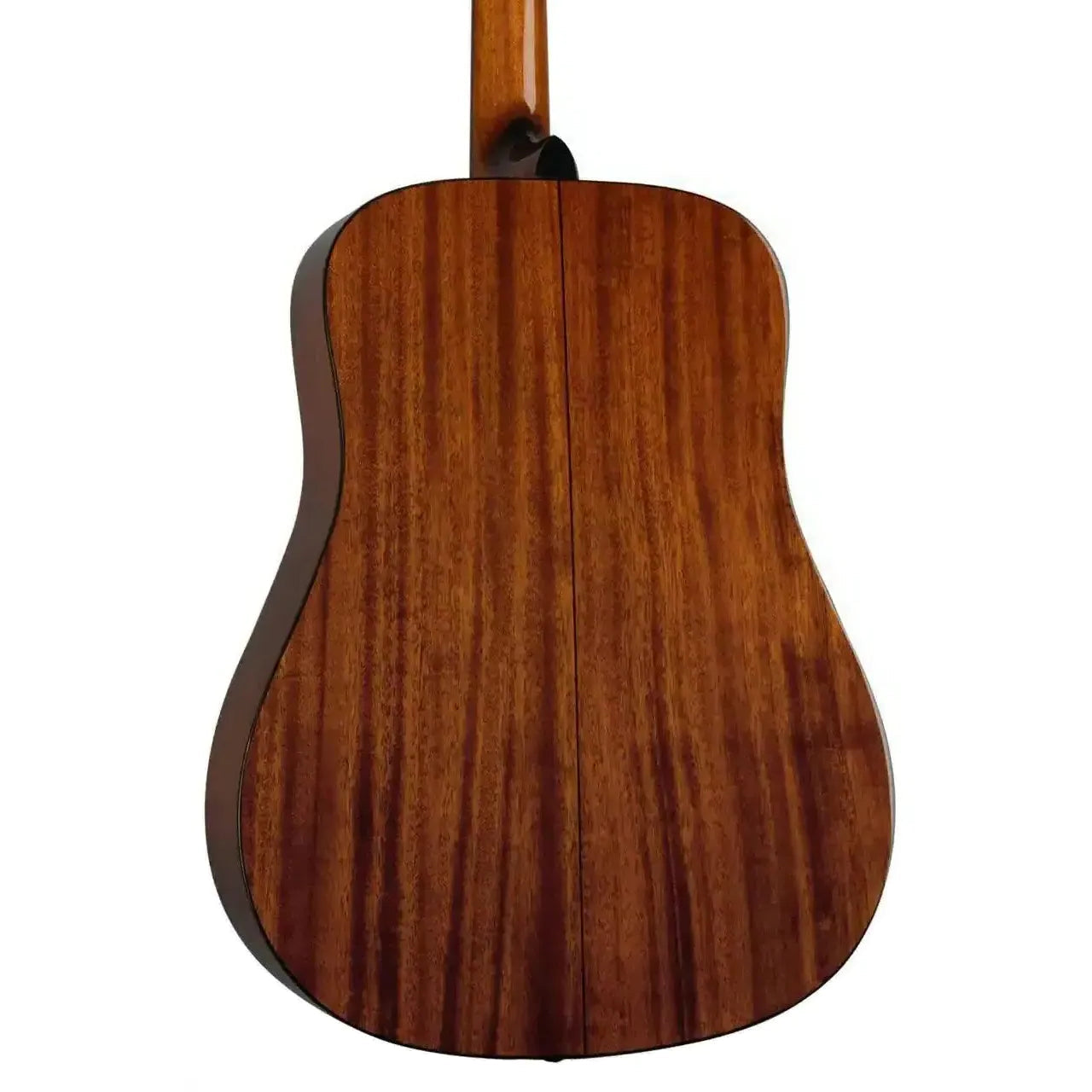 Back of a Blueridge BR-40E acoustic-electric dreadnought guitar, showing its rich mahogany wood grain.
