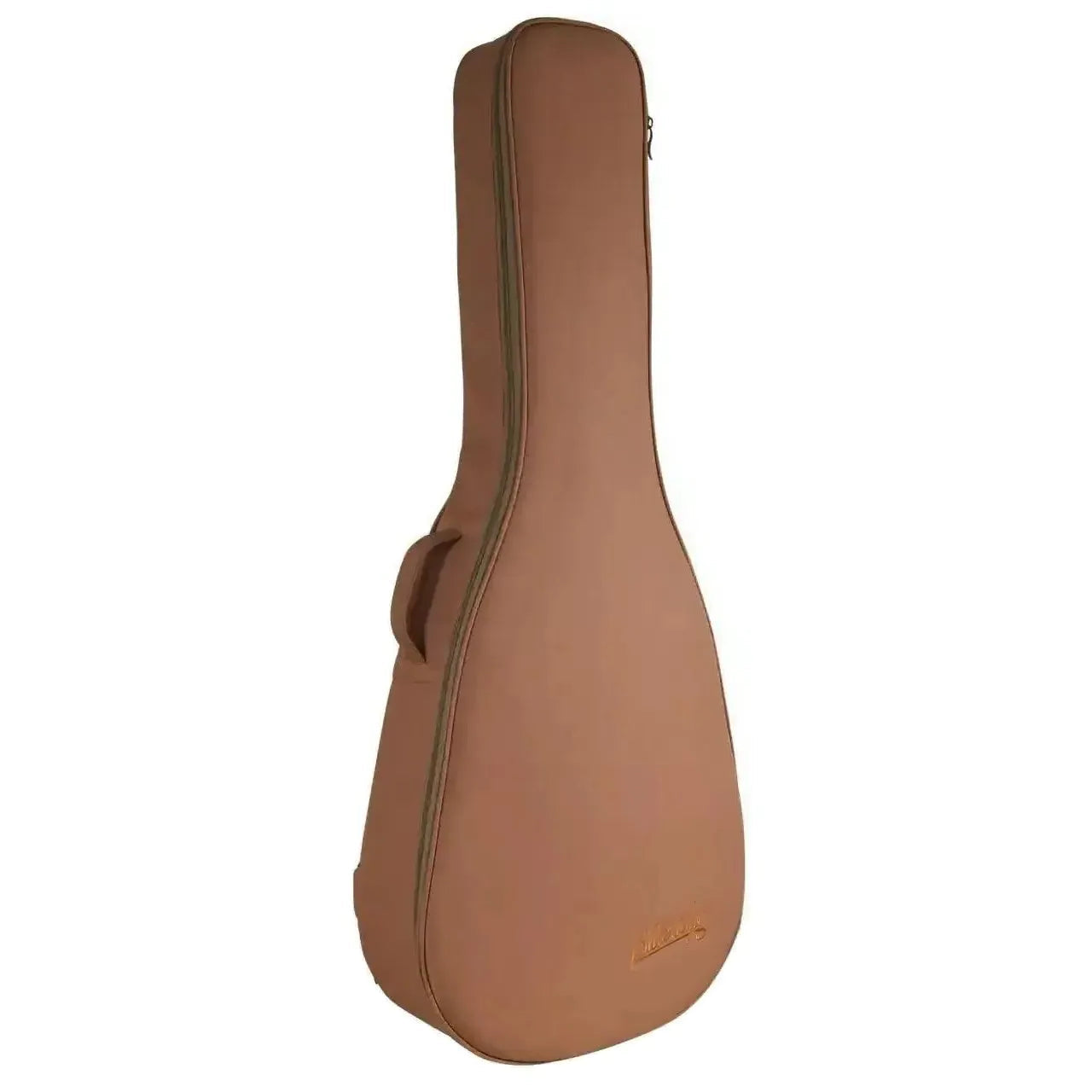 Light brown Blueridge dreadnought guitar soft case with a zipper and handle.