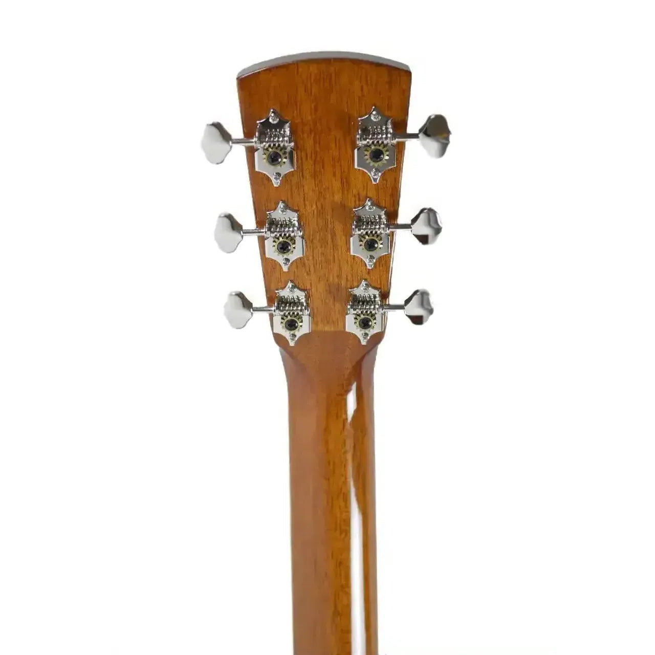 Blueridge BR-43 000 acoustic guitar headstock with six chrome tuners and natural high-gloss finish.